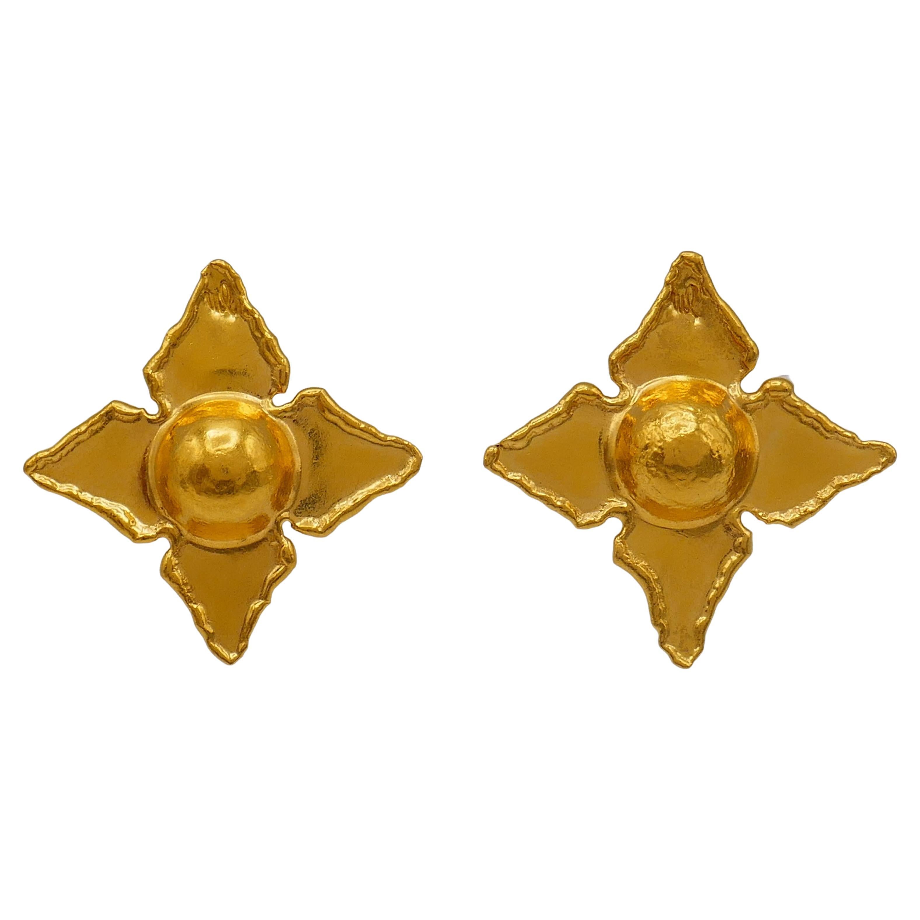 Jean Mahie 22k Gold Earrings Starry Design For Sale
