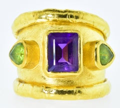 Jean Mahie 22K Gold Ring with Fine Amethyst and Peridot, French, C. 1990