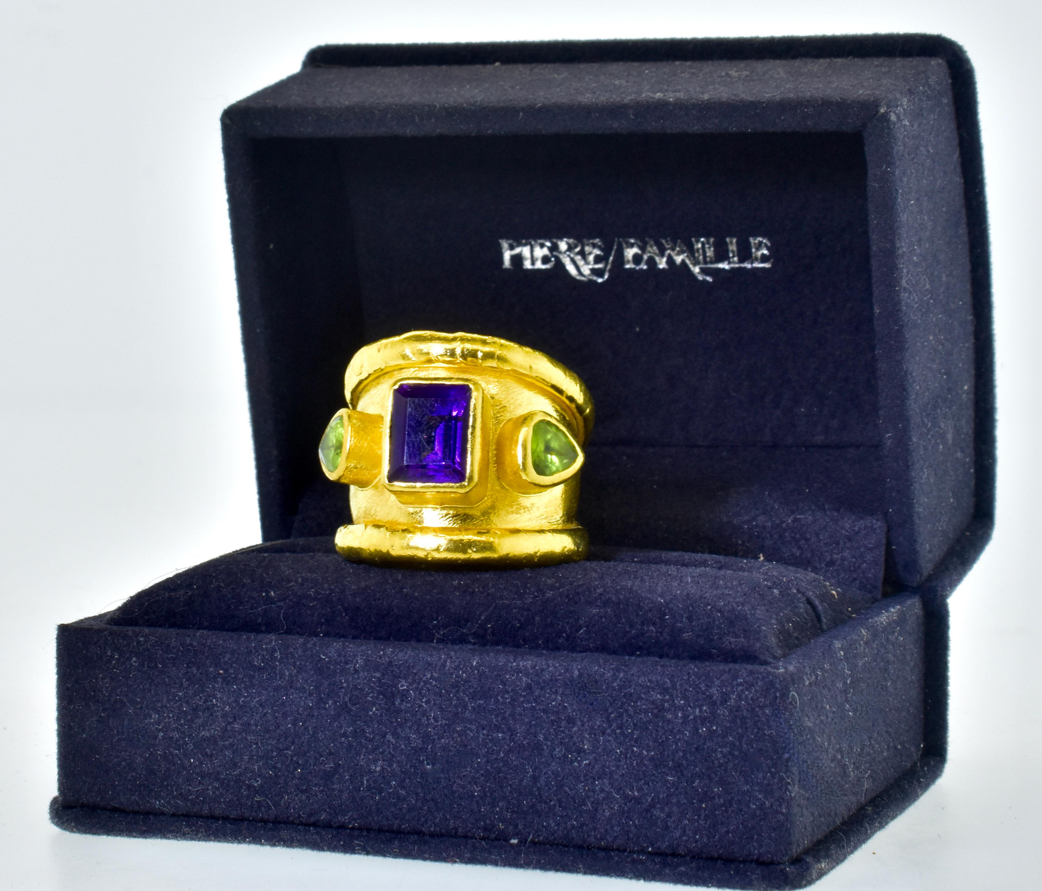 Jean Mahie 22K Gold Ring with Fine Amethyst and Peridot, French, C. 1990 2