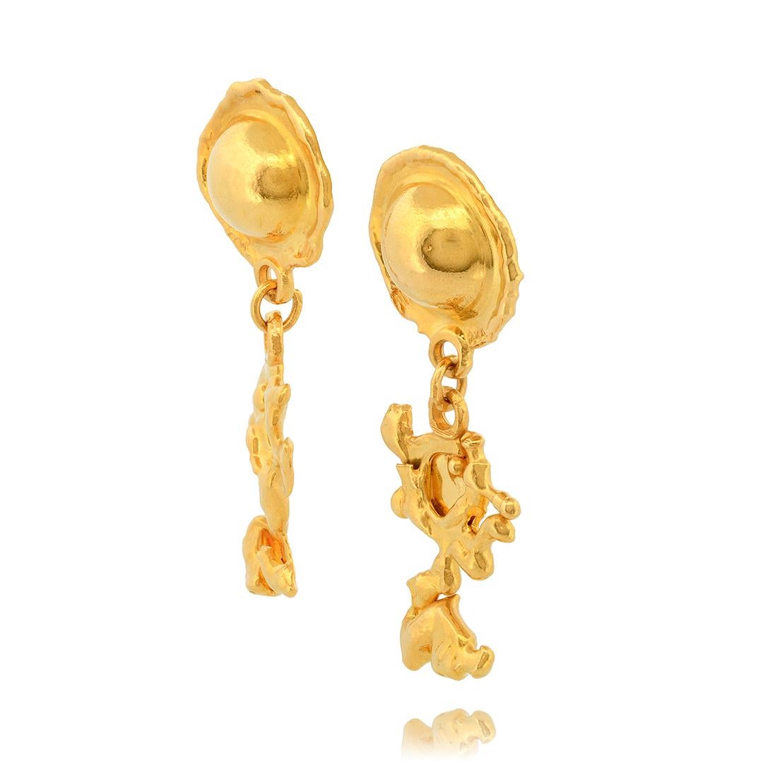 Etruscan Revival Jean Mahie 22k Yellow Gold Charming Creatures Drop Earrings