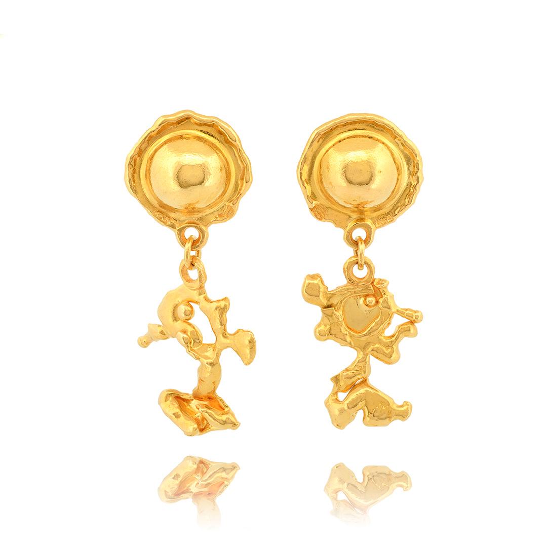 Jean Mahie 22k Yellow Gold Charming Creatures Drop Earrings In Good Condition In Dallas, TX