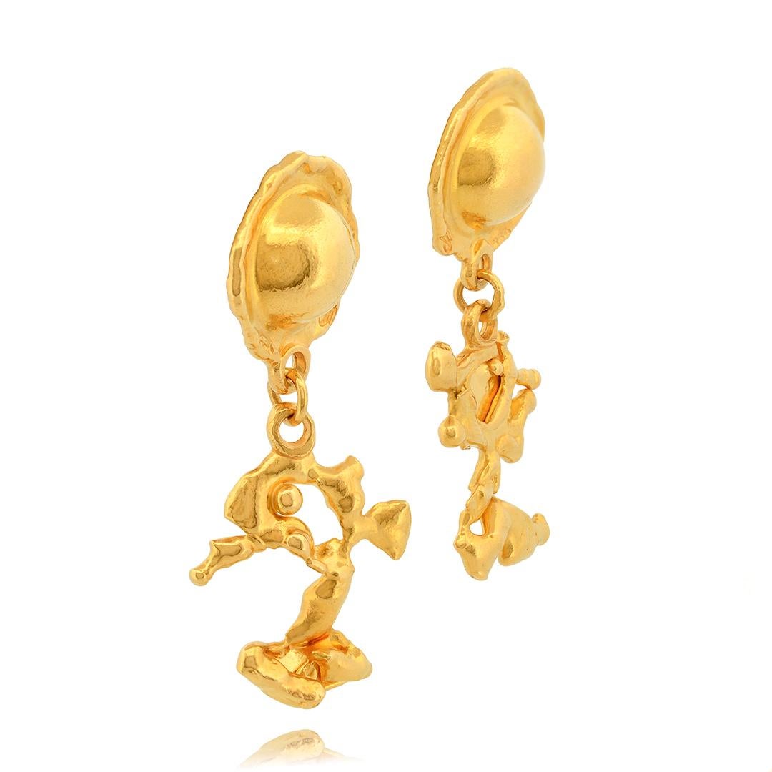 Women's Jean Mahie 22k Yellow Gold Charming Creatures Drop Earrings