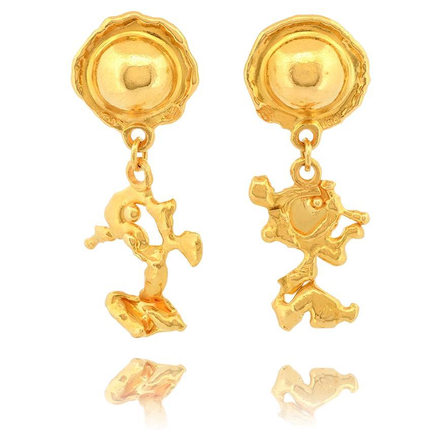Jean Mahie 22k Yellow Gold Charming Creatures Drop Earrings