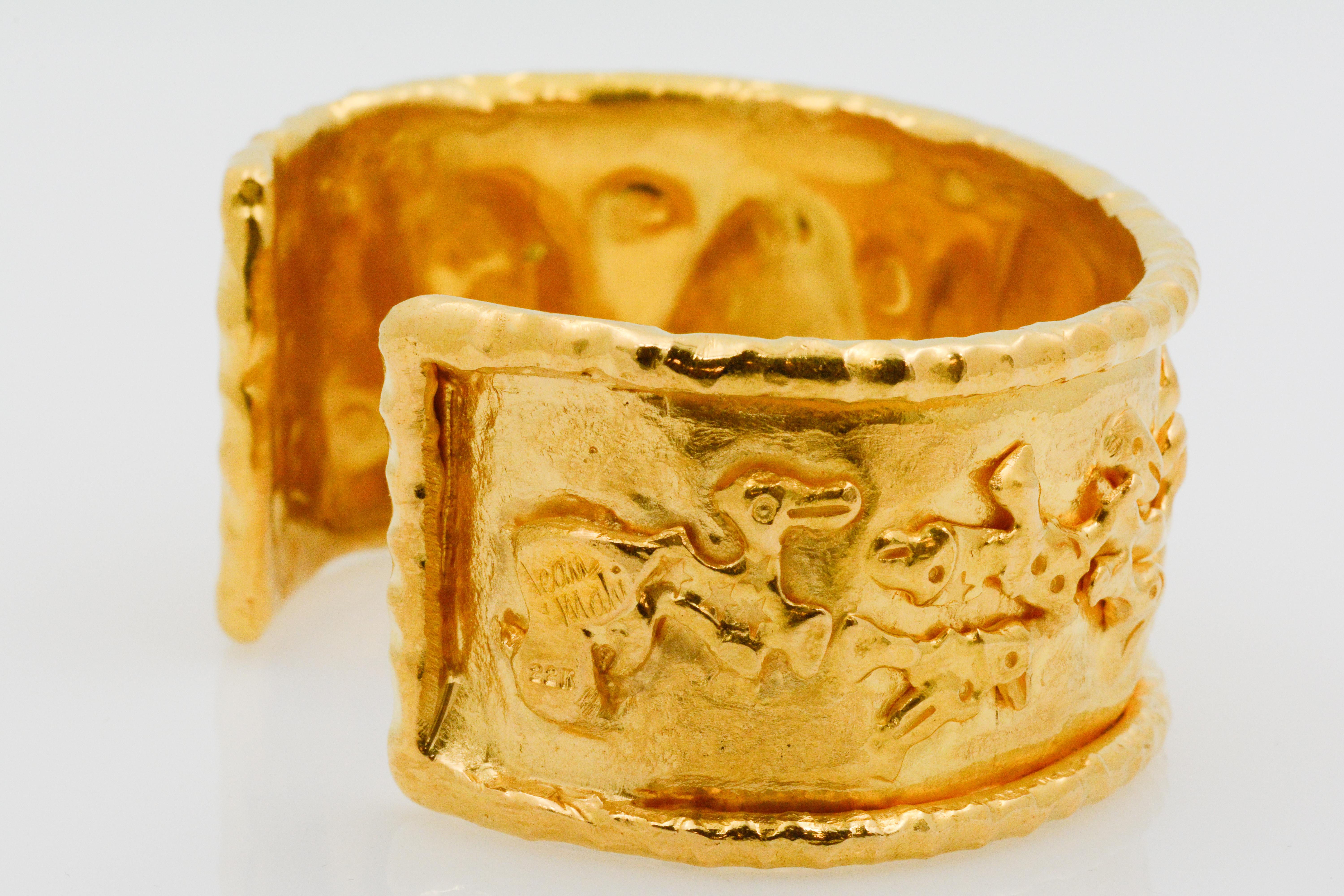 Jean Mahie 22 Karat Yellow Gold Charming Monsters Cuff In Good Condition In Dallas, TX