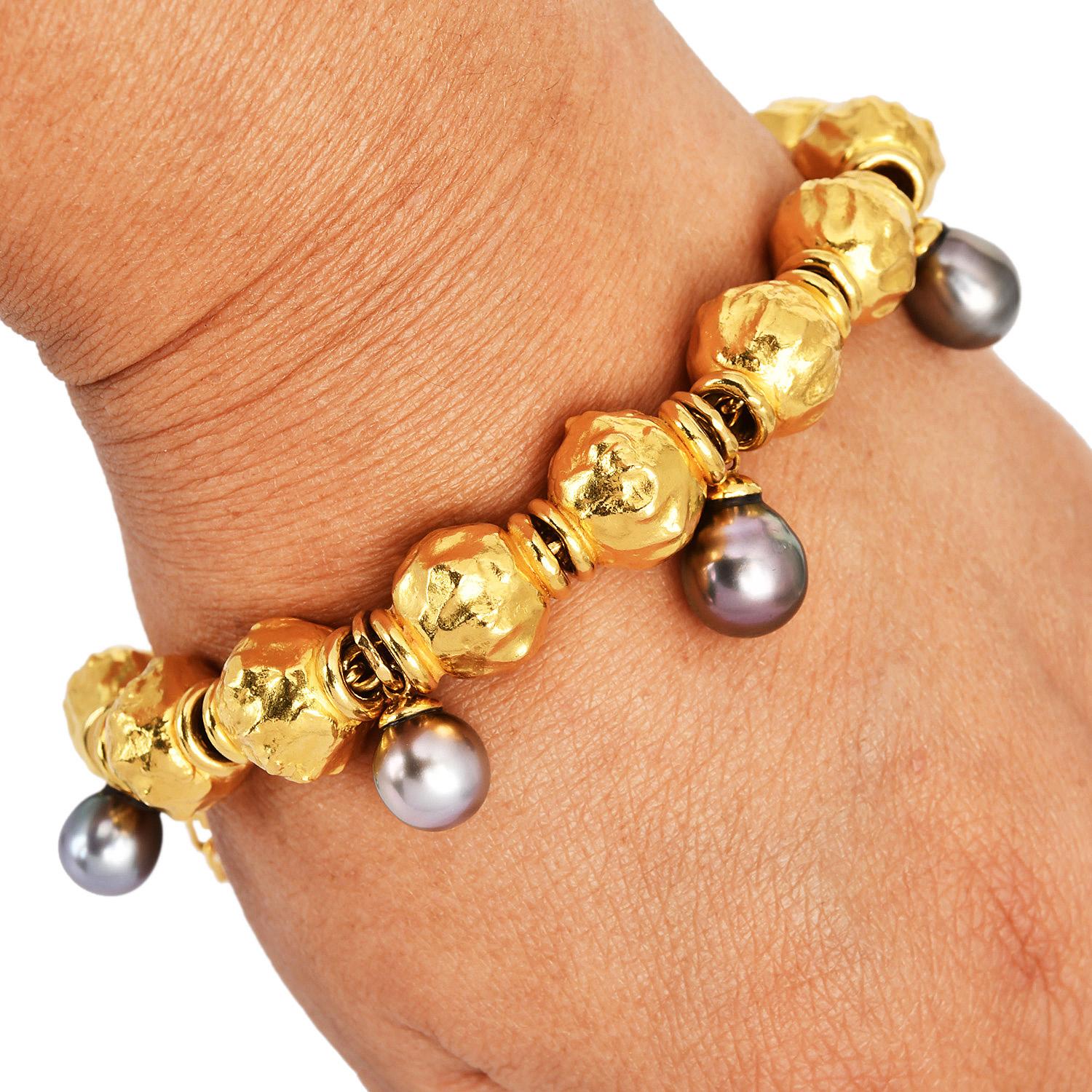 Jean Mahie Bracelet de perles baroques grises de culture en or jaune 22 carats en vente 2