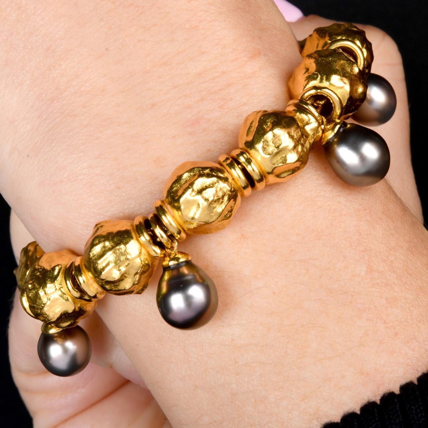 Jean Mahie Bracelet de perles baroques grises de culture en or jaune 22 carats en vente 4