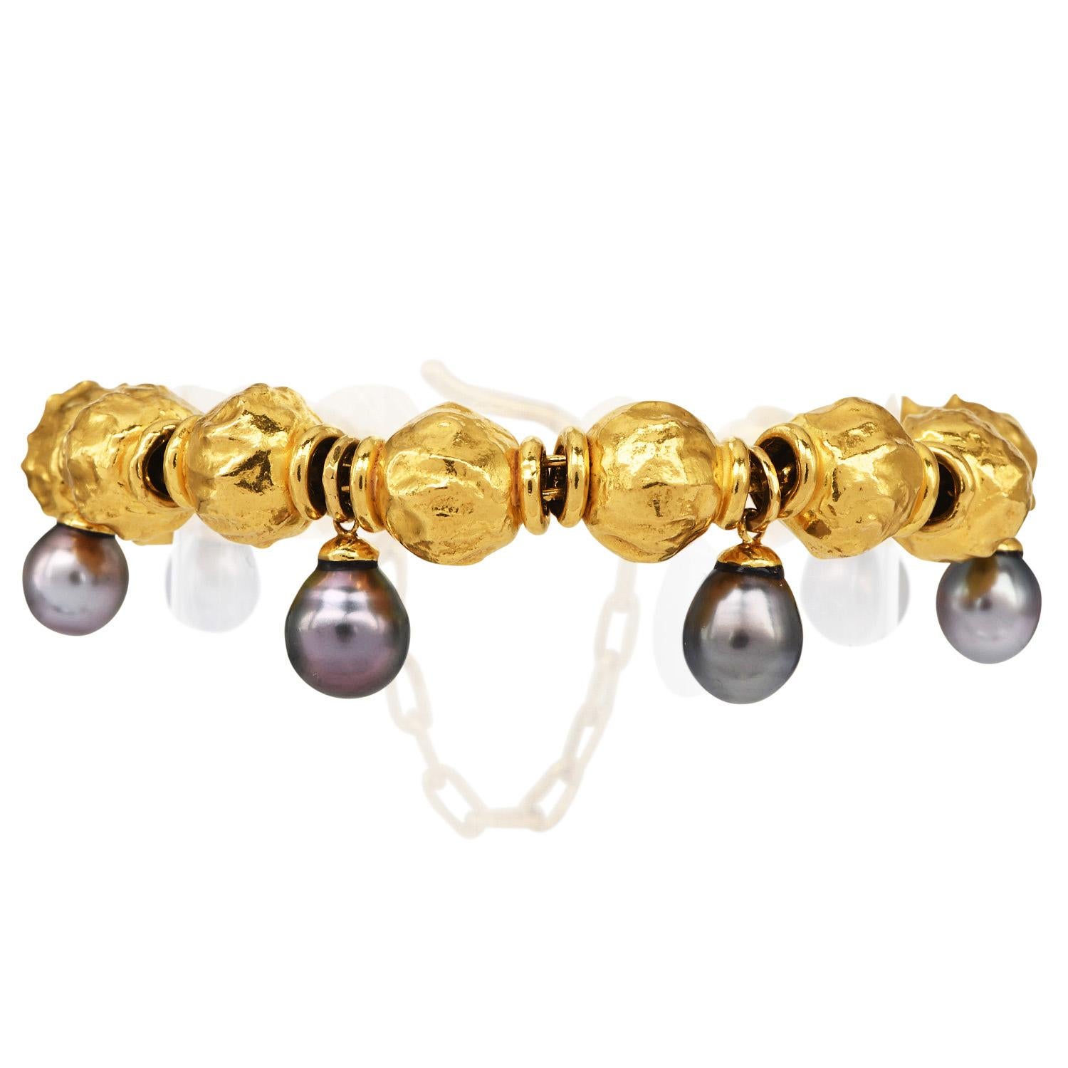 Jean Mahie 22K Yellow Gold Cultured Baroque Gray Pearl Bracelet