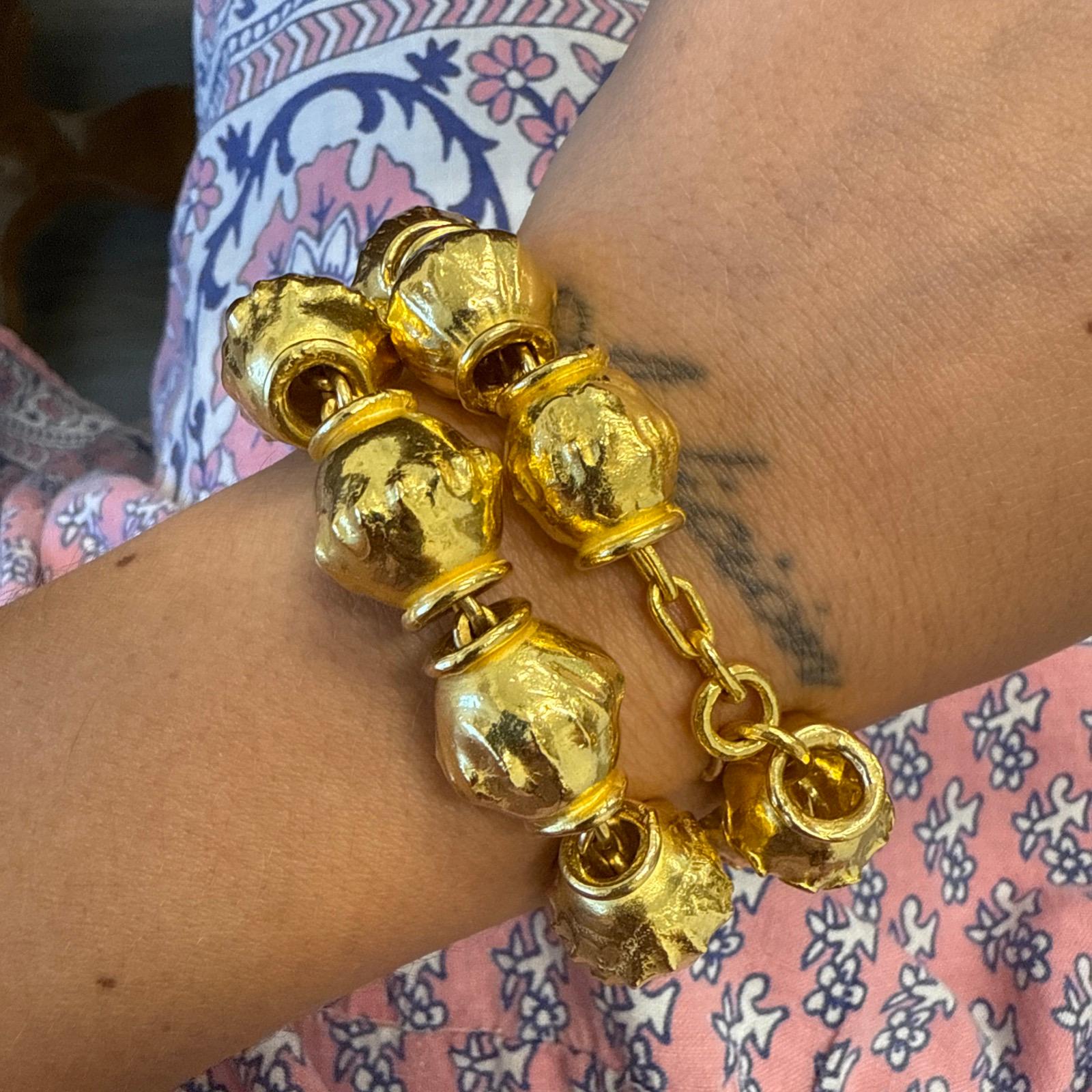 Women's or Men's JEAN MAHIE 22K Yellow Gold Etruscan Bead Two Bracelet / Choker Necklace Vintage For Sale