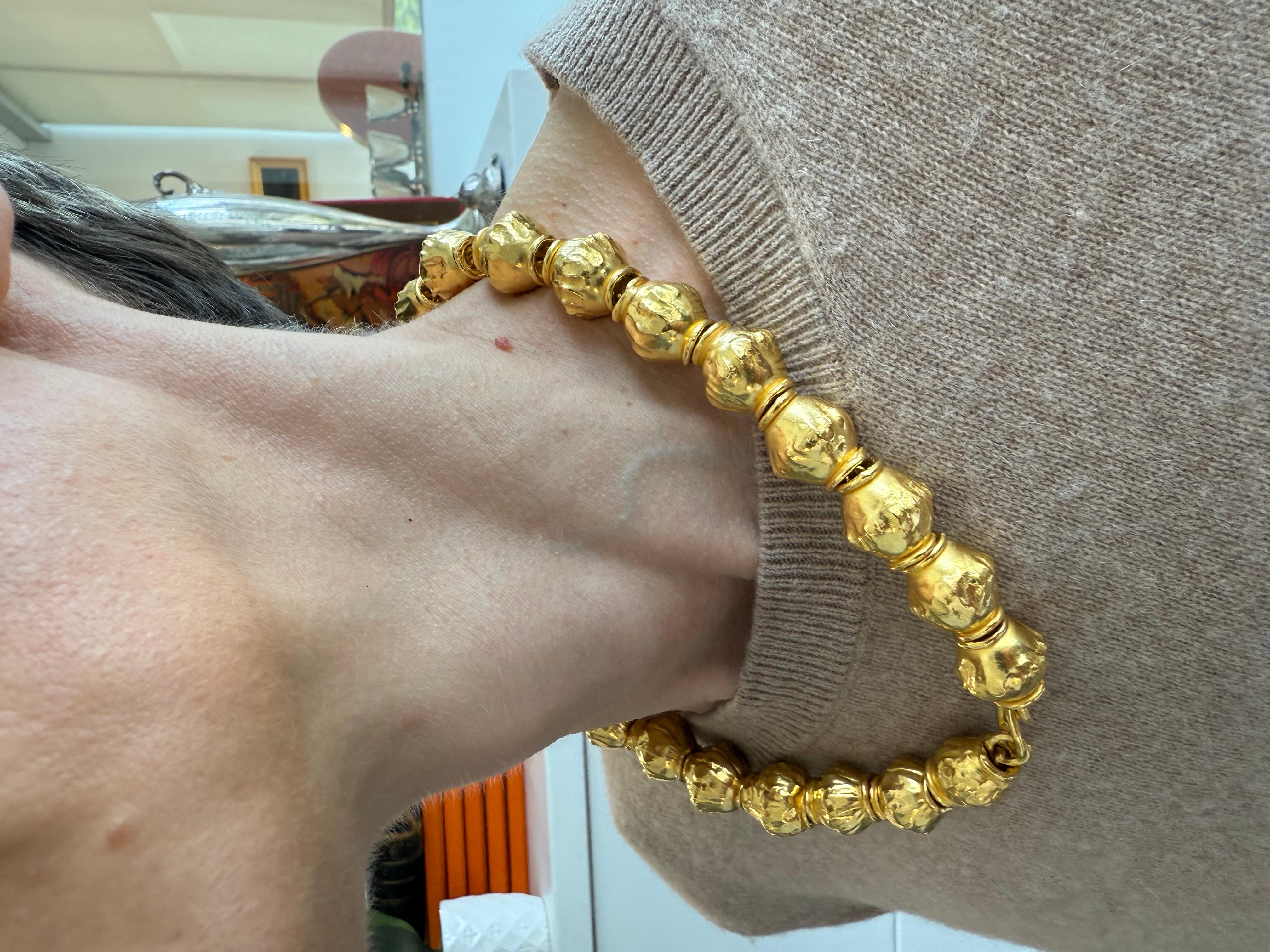 JEAN MAHIE 22K Yellow Gold Etruscan Bead Two Bracelet / Choker Necklace Vintage For Sale 2