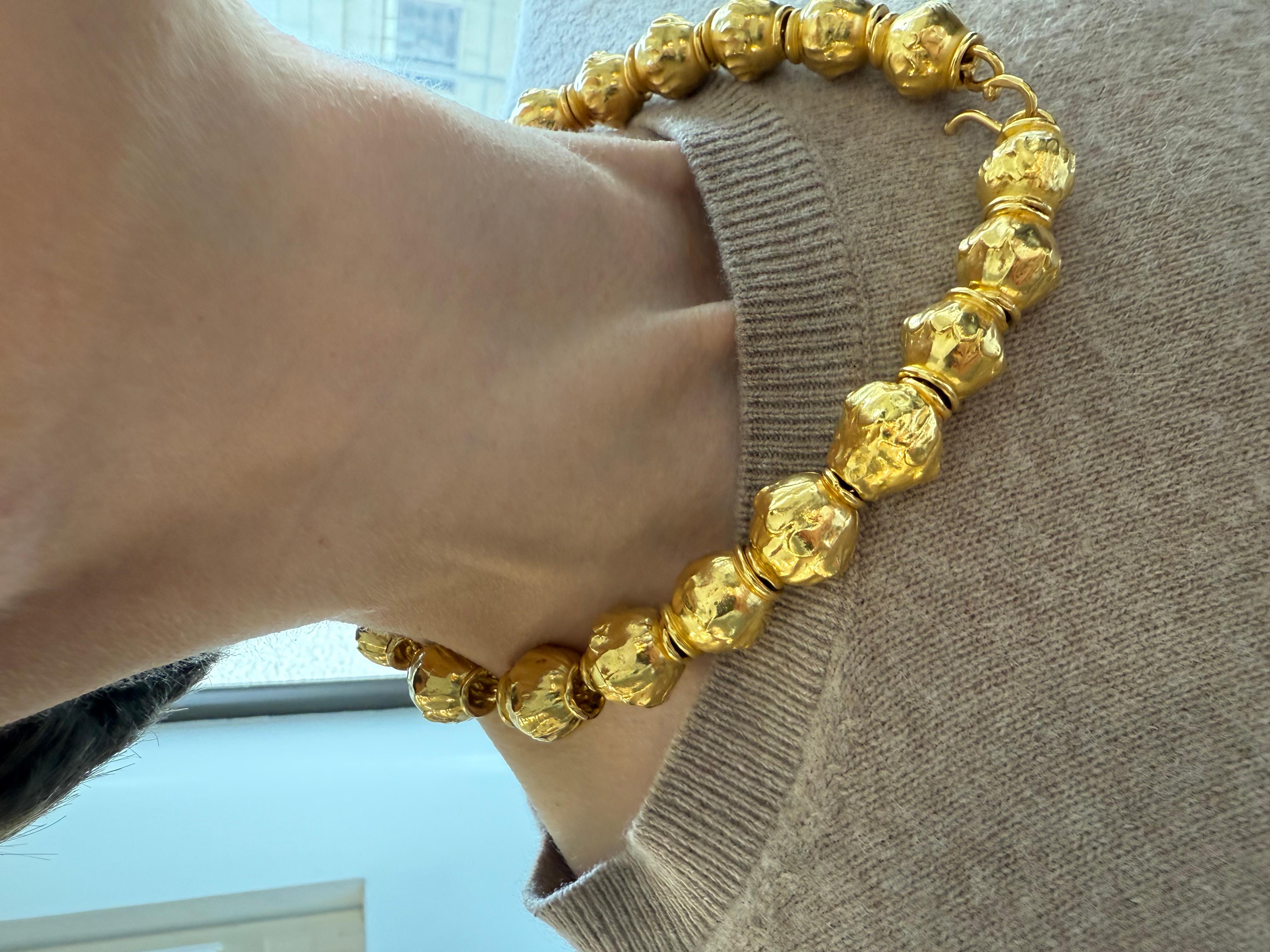 JEAN MAHIE 22K Yellow Gold Etruscan Bead Two Bracelet / Choker Necklace Vintage For Sale 3