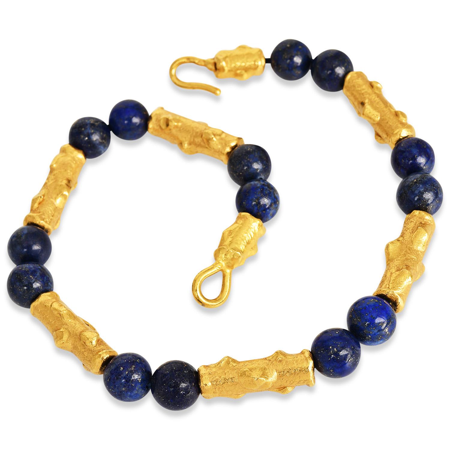Jean Mahie, collana girocollo in oro giallo 22 carati e perle di lapislazzuli 119 grammi In condizioni ottime in vendita a Miami, FL