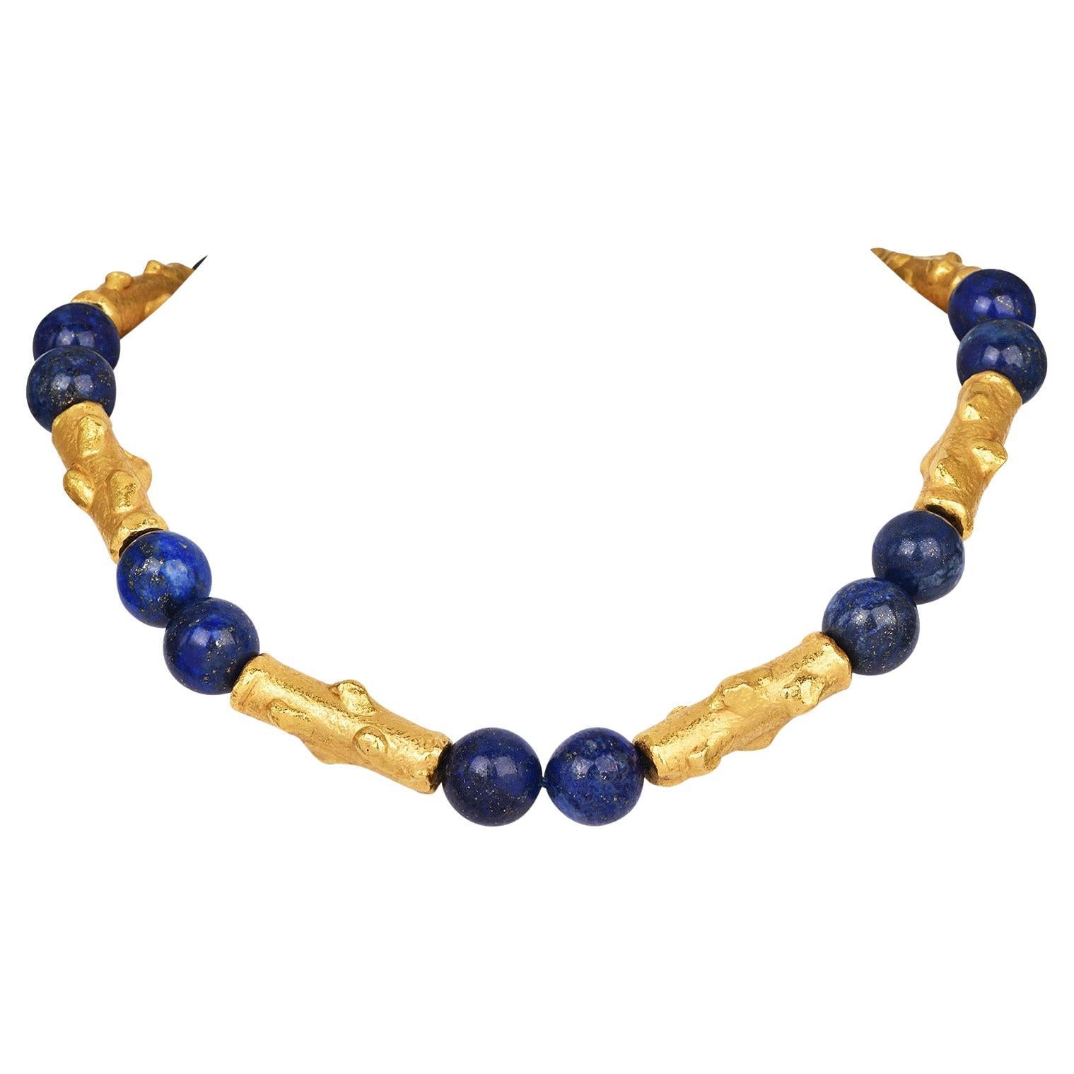 Jean Mahie 22K Yellow Gold & Lapis Lazuli Bead Choker Necklace 119 grams