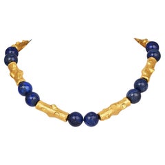 Jean Mahie 22K Yellow Gold & Lapis Lazuli Bead Choker Necklace 119 grams
