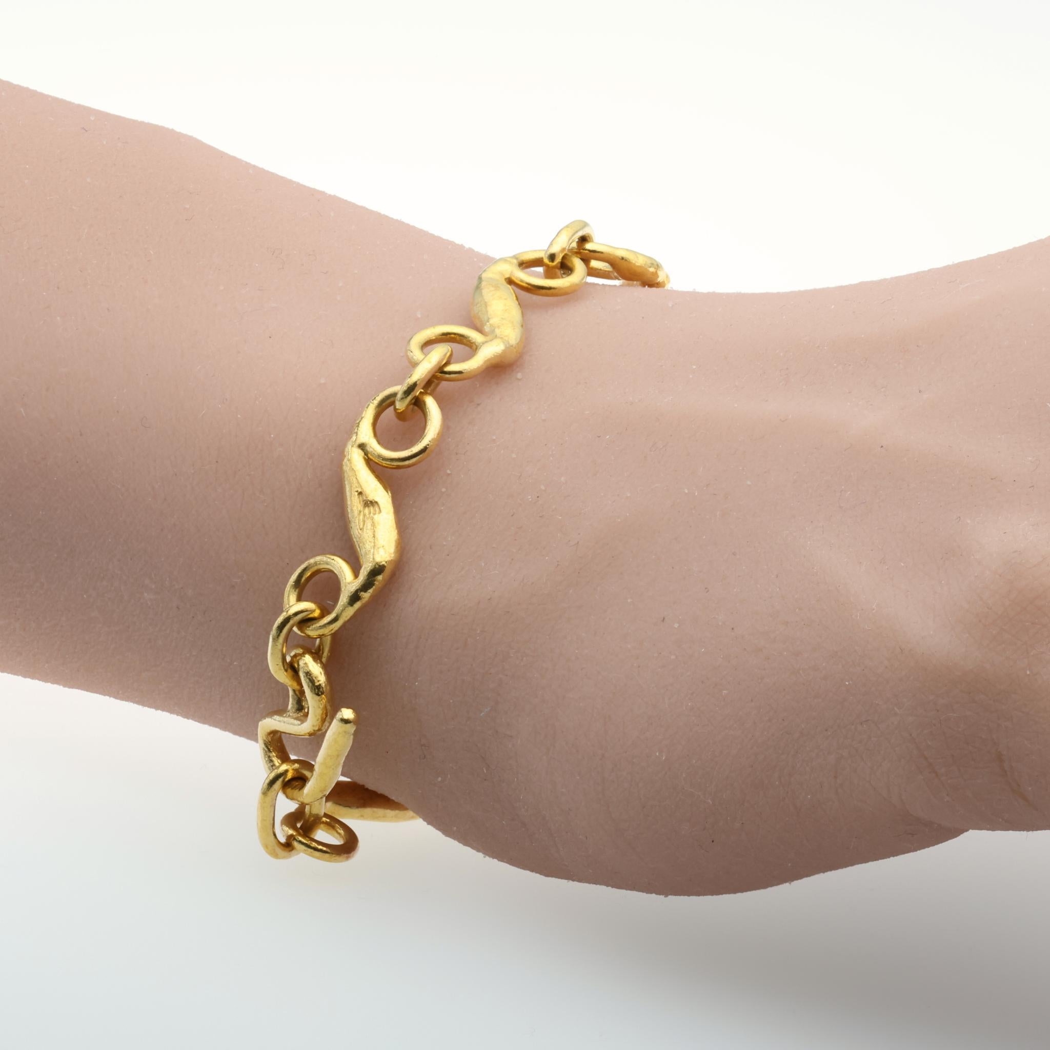Jean Mahie Bracelet à maillons en or jaune 22k - Sculpture artisanale Excellent état - En vente à Tampa, FL