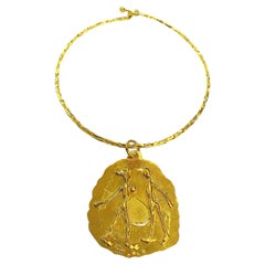 Jean Mahie 22K Yellow Gold Pendant 18K Yellow Gold Wire Necklace