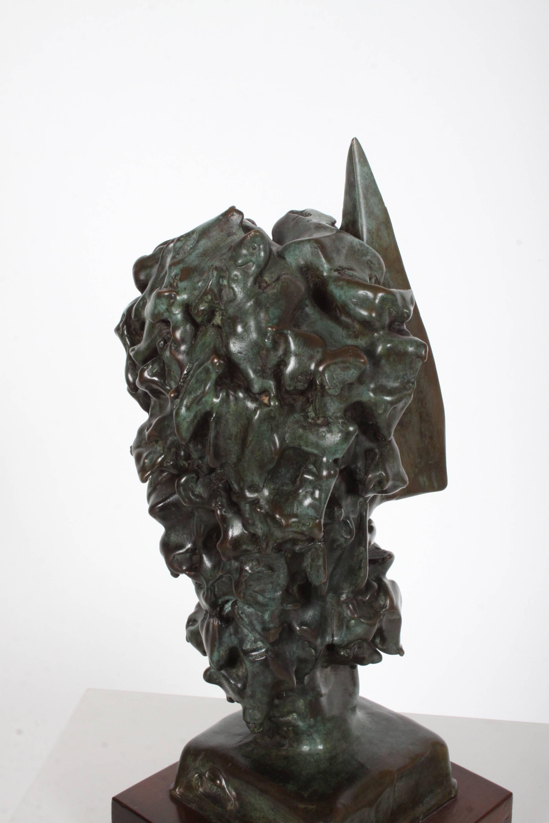 Jean Mahie Bronze Cubist Head Sculpture Titled Veneration For Sale 4