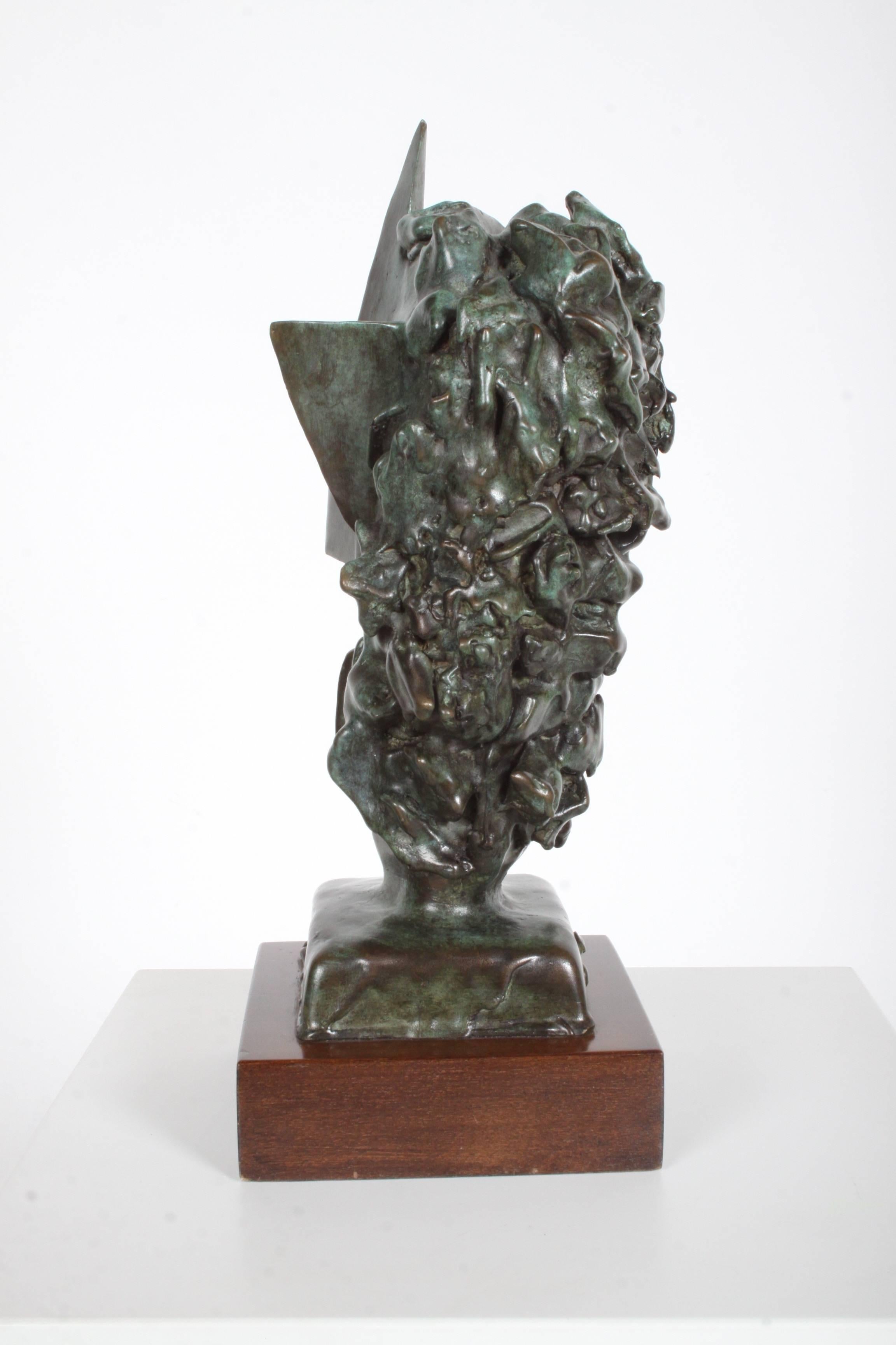 Jean Mahie Bronze Cubist Head Sculpture Titled Veneration For Sale 6