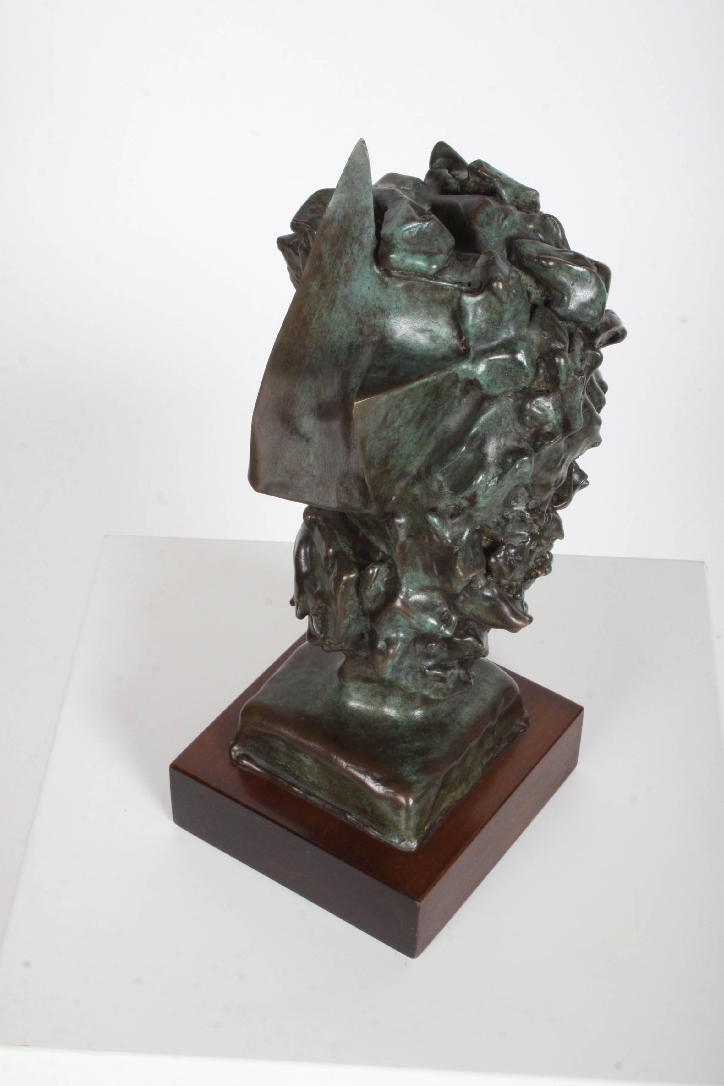 Jean Mahie Bronze Cubist Head Sculpture Titled Veneration For Sale 7