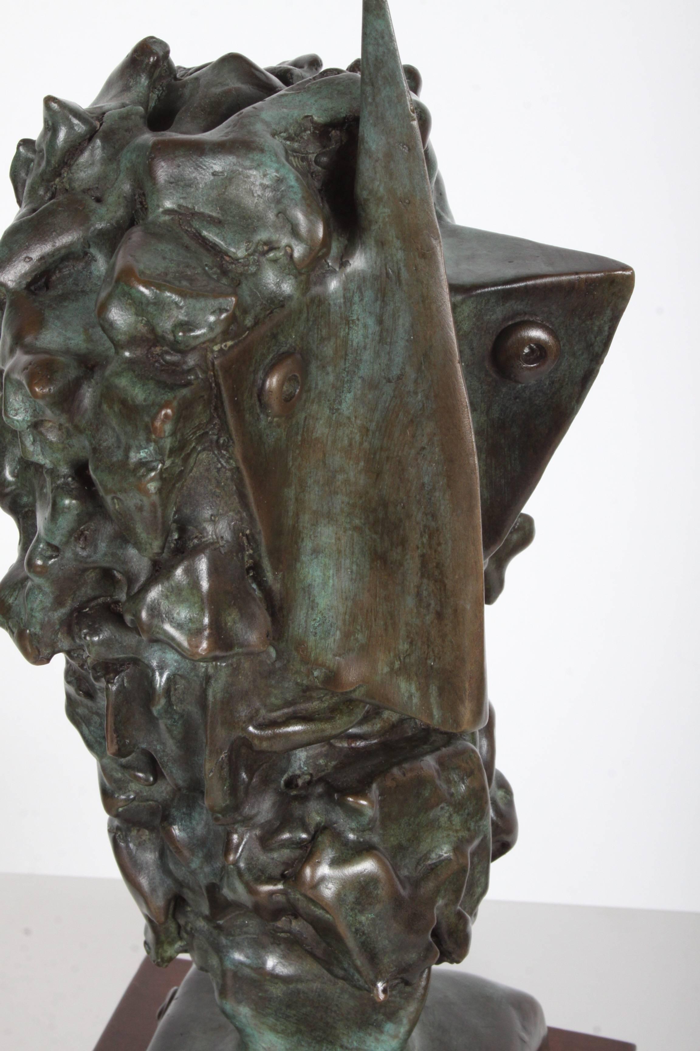 Jean Mahie Bronze Cubist Head Sculpture Titled Veneration For Sale 8
