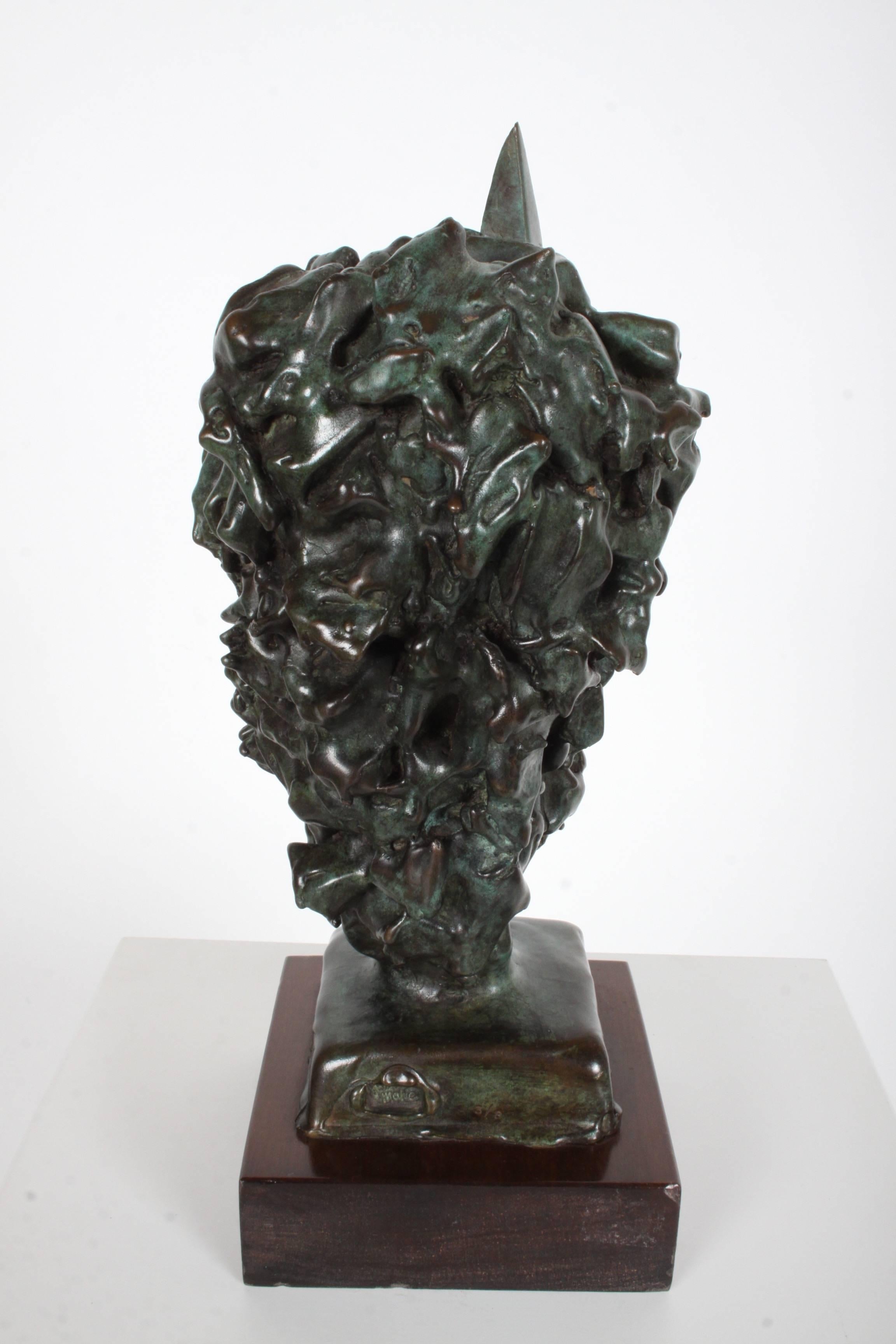 French Jean Mahie Bronze Cubist Head Sculpture Titled Veneration For Sale