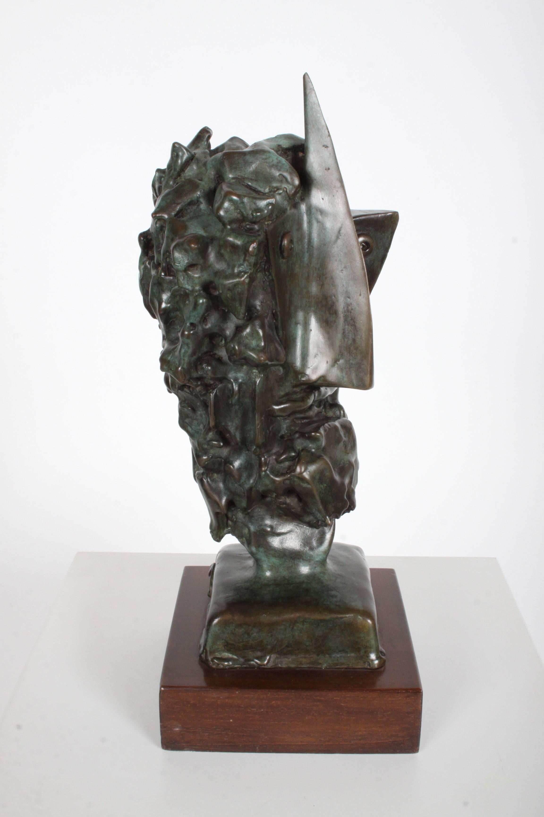 Jean Mahie Bronze Cubist Head Sculpture Titled Veneration For Sale 2