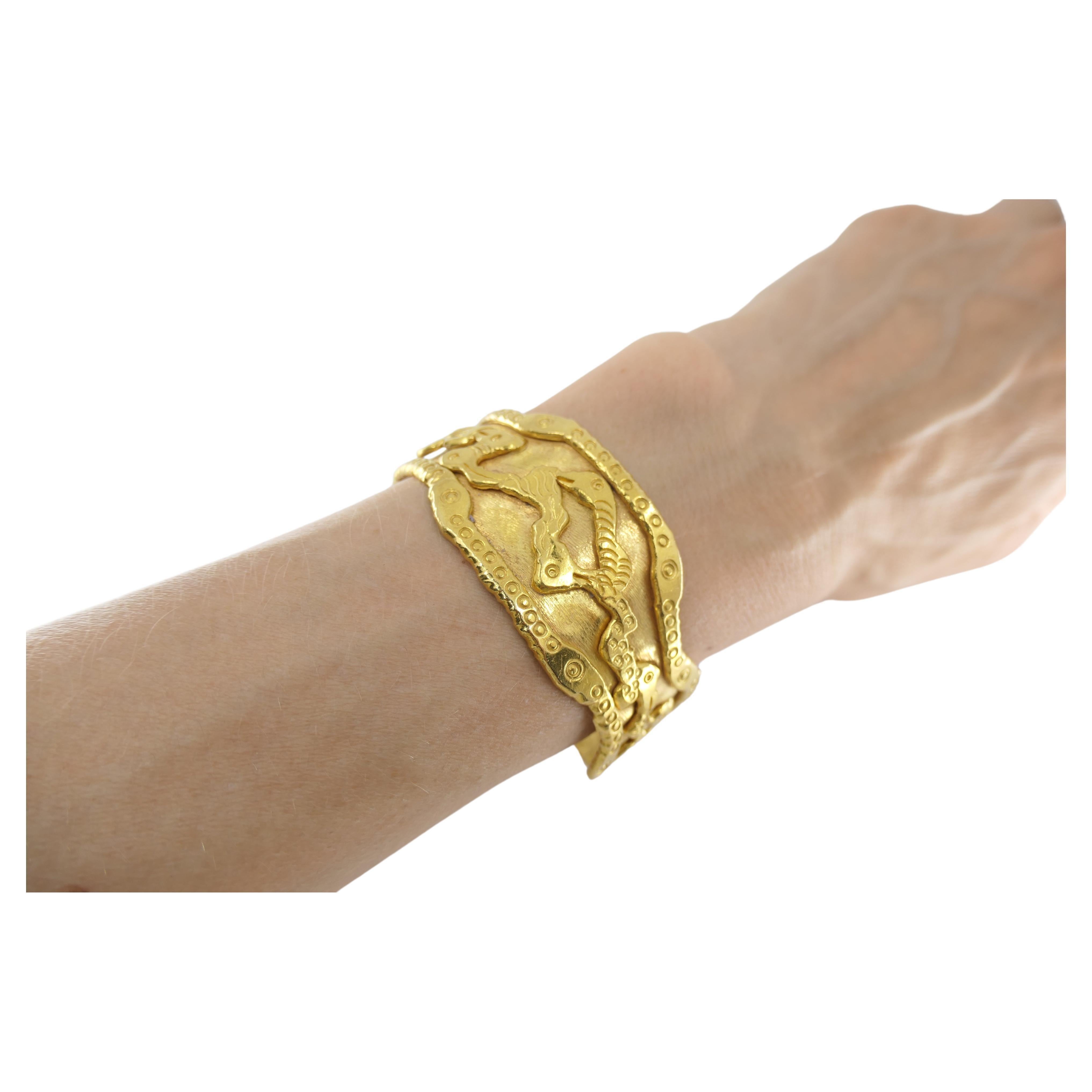 Jean Mahie Charming Monsters Cuff Bracelet 22k Gold 6