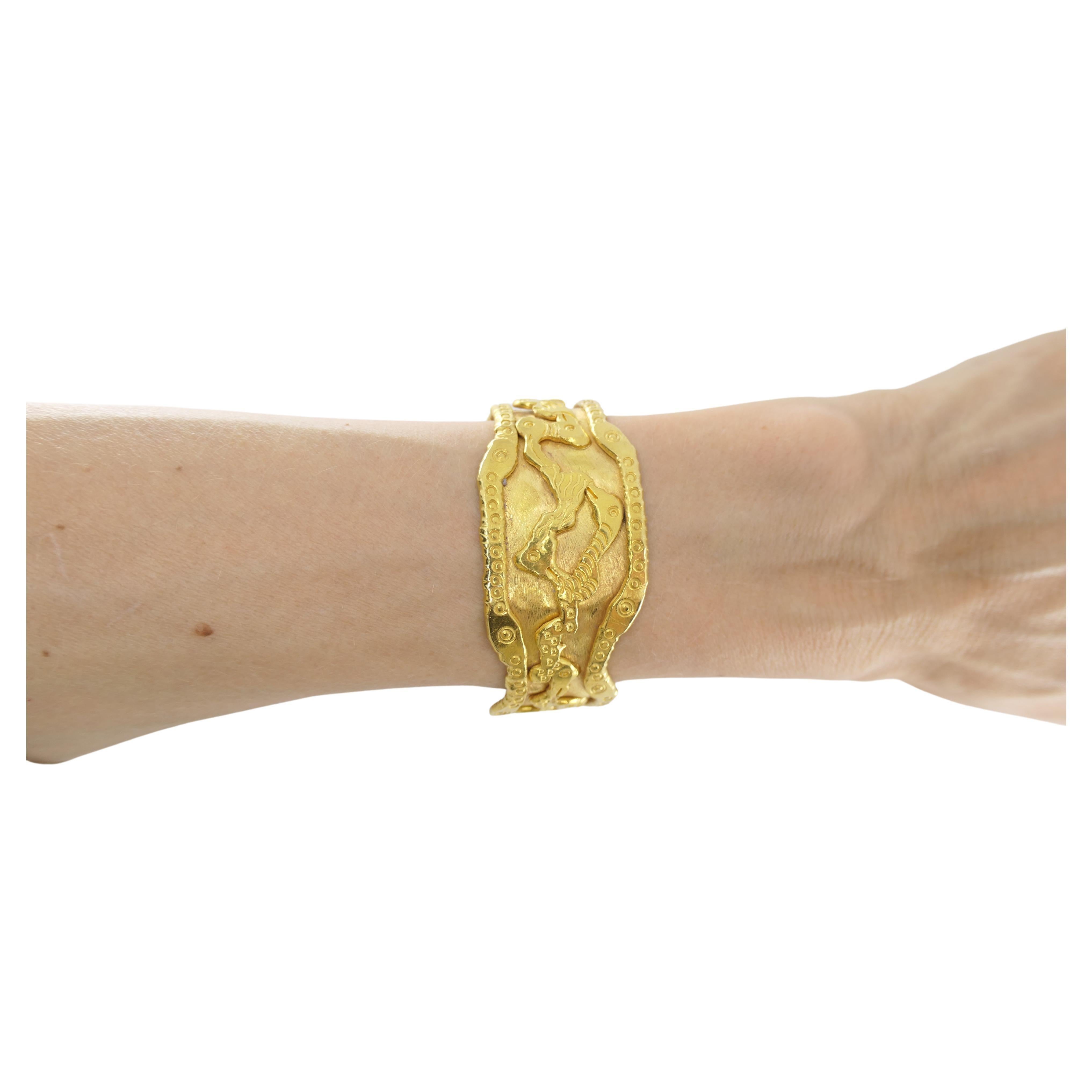 Jean Mahie Charming Monsters Cuff Bracelet 22k Gold In Excellent Condition In Beverly Hills, CA