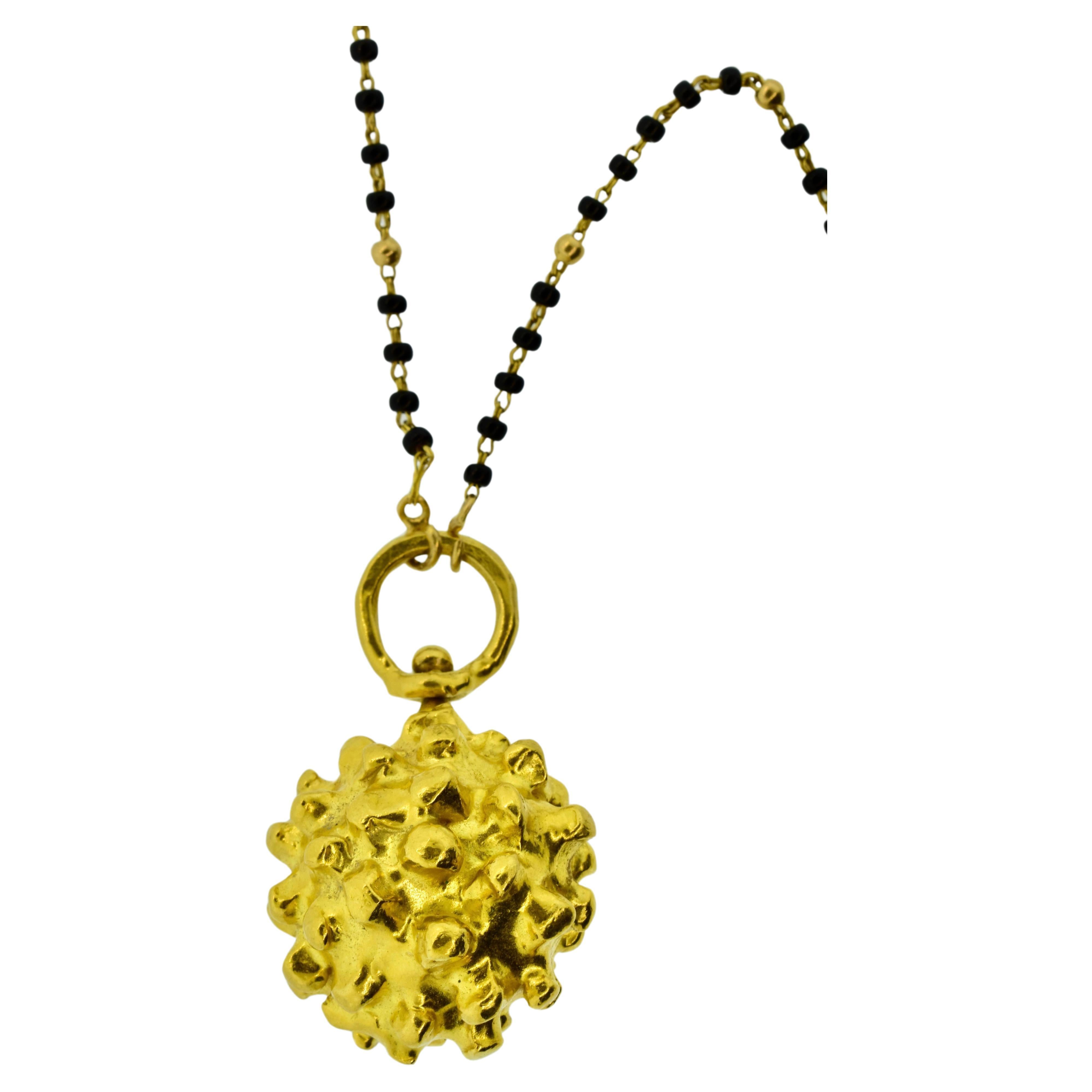 Jean Mahie Etruscan Large Ball Pendant in 22K Gold, French, c. 1990 For Sale