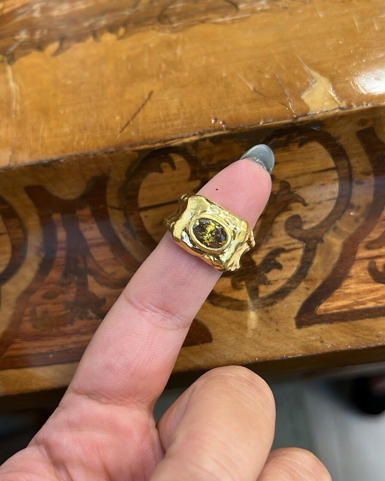 JEAN MAHIE France 22k Yellow Gold & 1.30 Carat Cognac Diamond Cocktail Ring 1970 5
