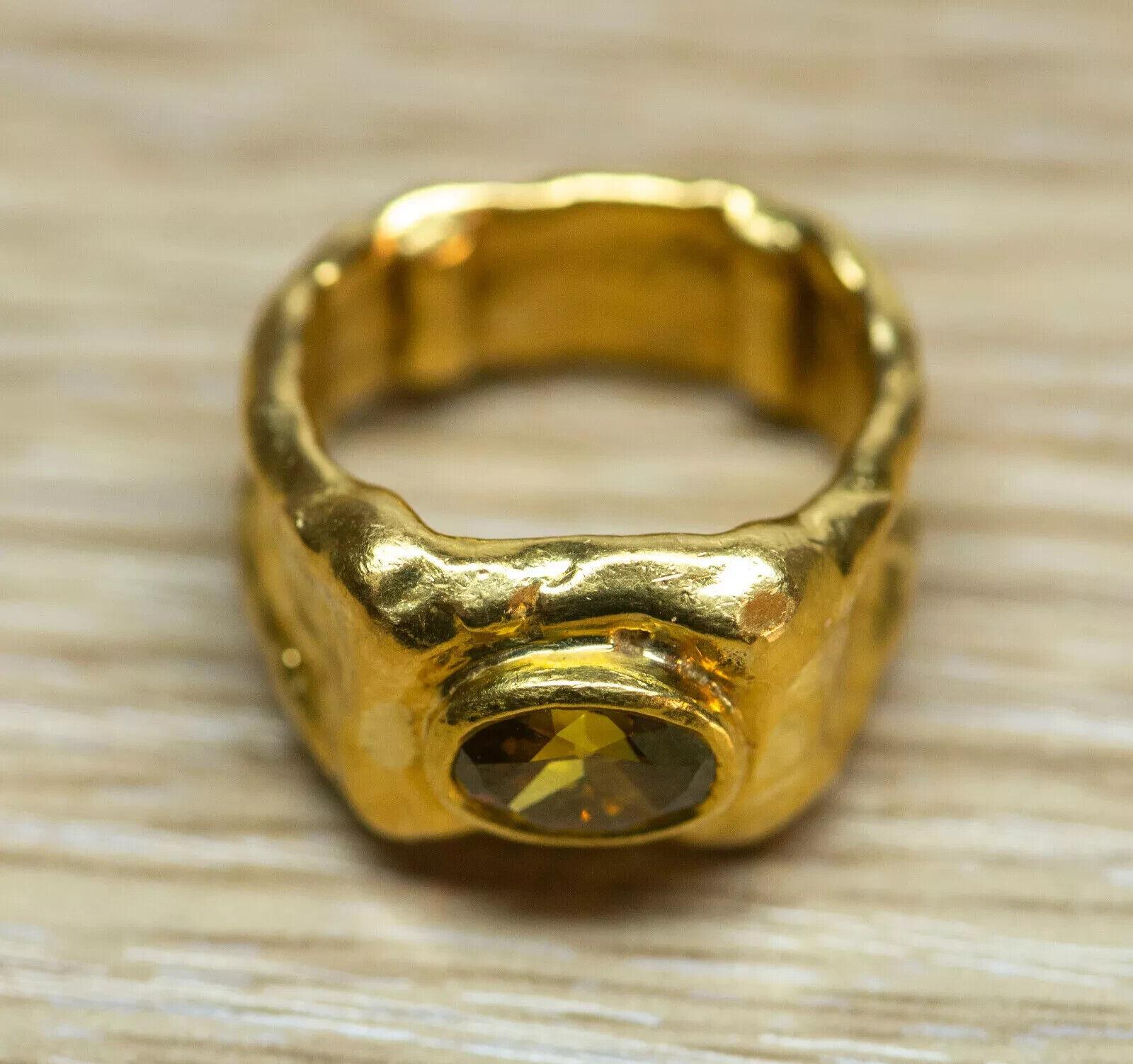 Oval Cut JEAN MAHIE France 22k Yellow Gold & 1.30 Carat Cognac Diamond Cocktail Ring 1970