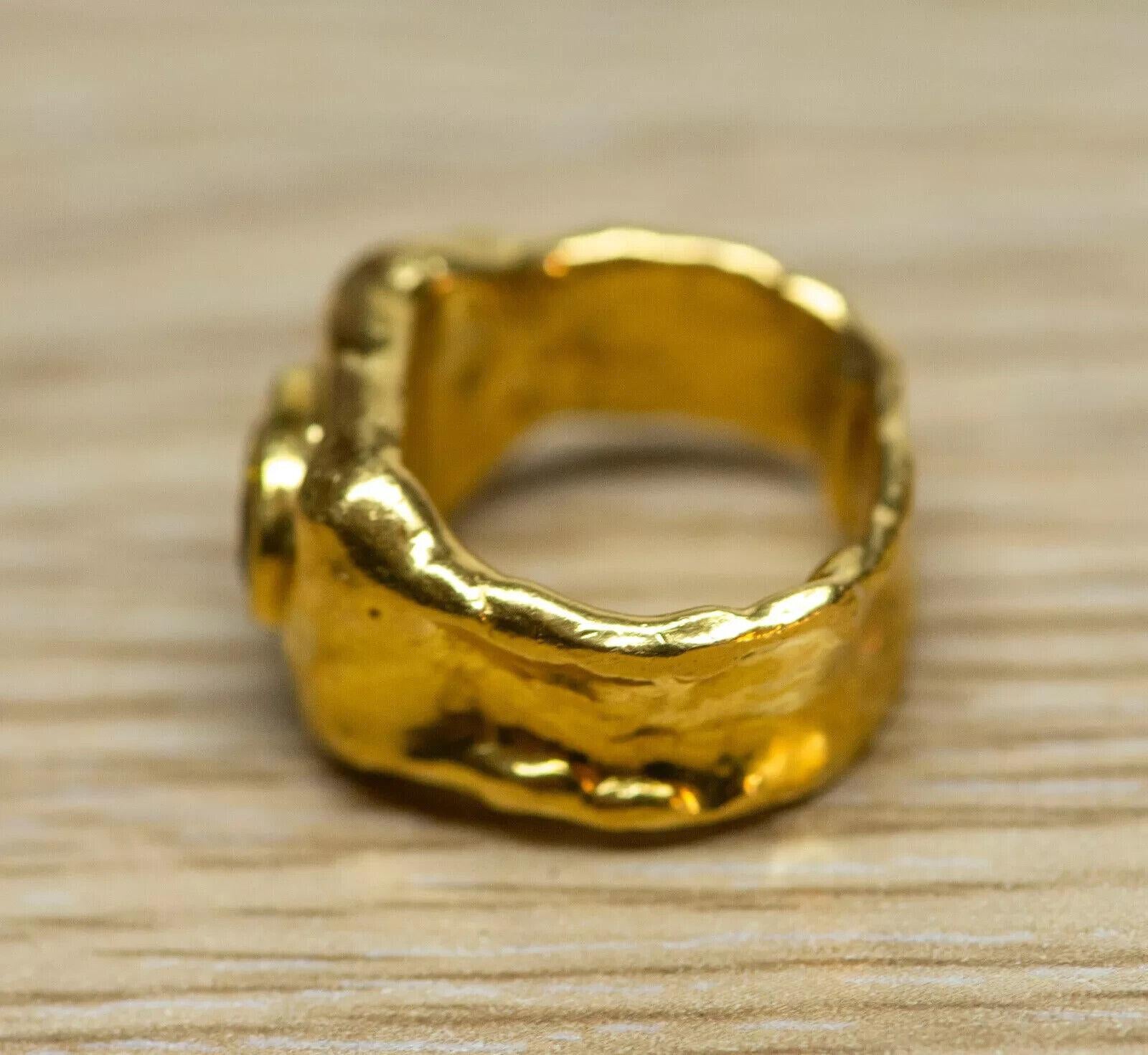 JEAN MAHIE France 22k Yellow Gold & 1.30 Carat Cognac Diamond Cocktail Ring 1970 In Excellent Condition In Beverly Hills, CA