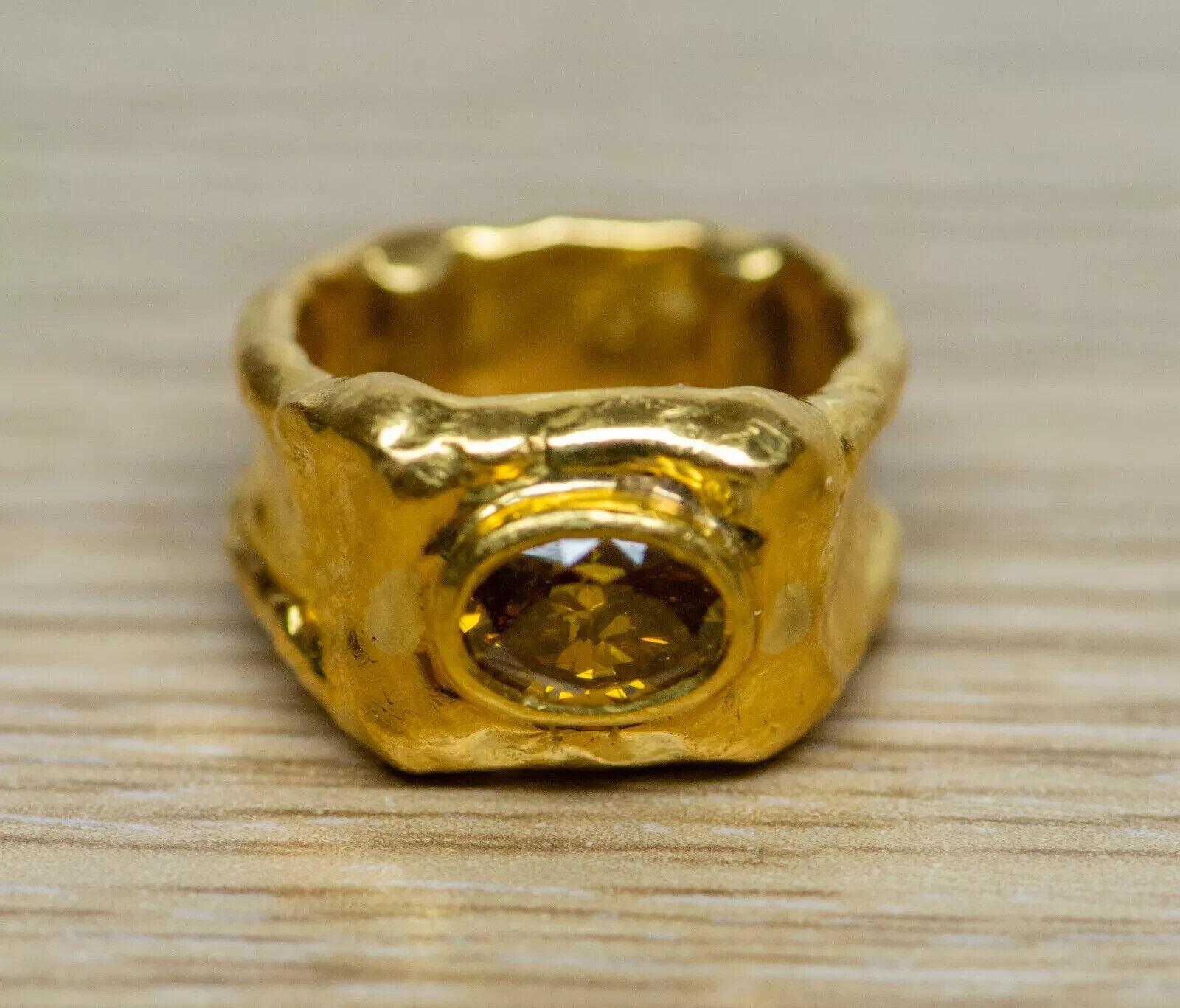 JEAN MAHIE France 22k Yellow Gold & 1.30 Carat Cognac Diamond Cocktail Ring 1970 4