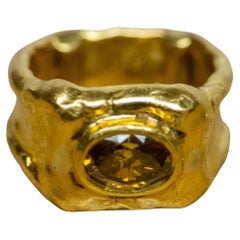 JEAN MAHIE France 22k Yellow Gold & 1.30 Carat Cognac Diamond Cocktail Ring 1970