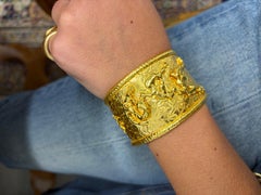 JEAN MAHIE FRENCH 22k Yellow Gold Charming Monsters Cuff Bangle Bracelet Vintage