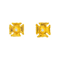 Jean Mahie Gold and Diamond Maltese Cross Earrings
