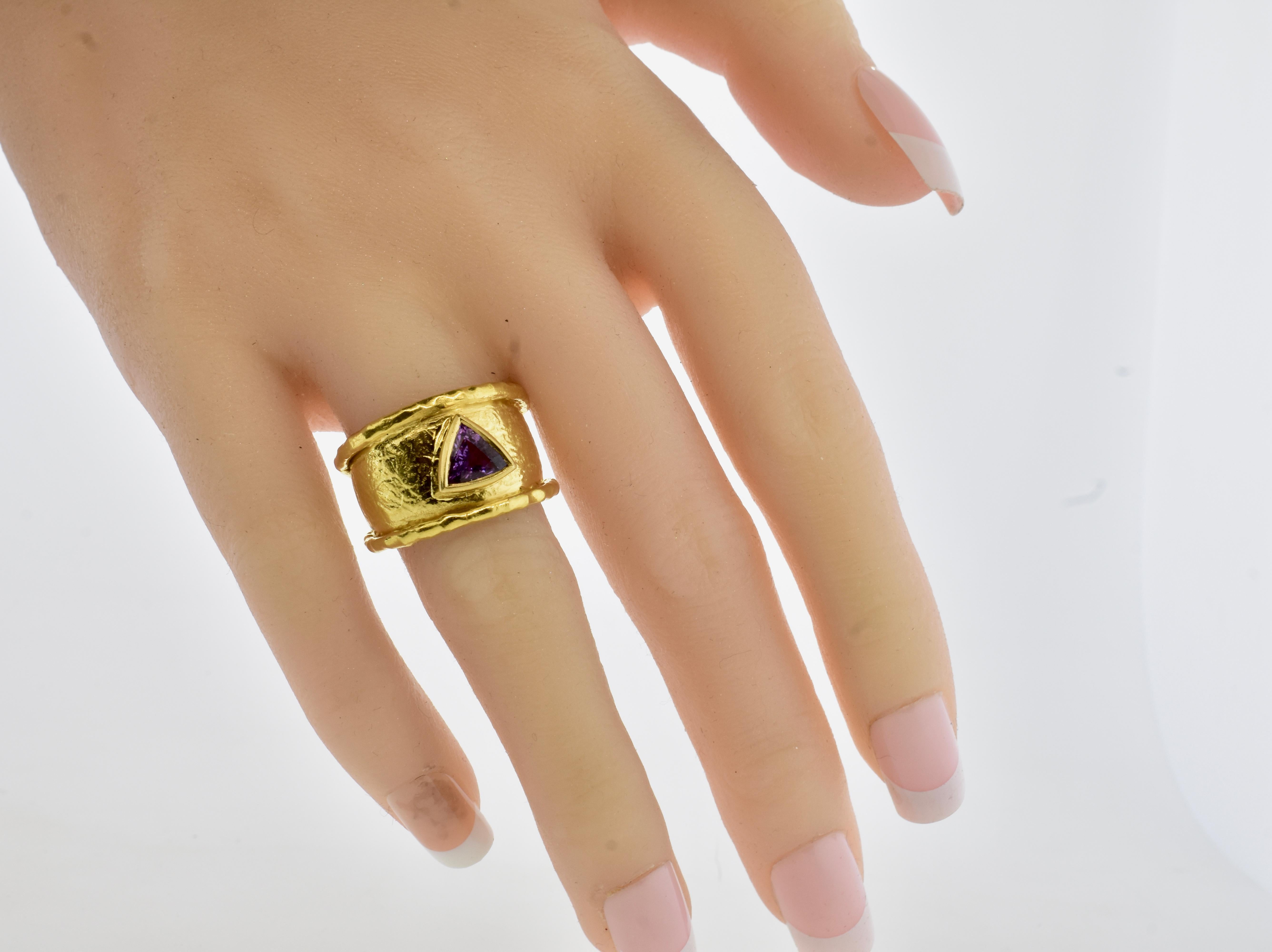 Trapezoid Cut Jean Mahie Gold and Fancy Cut Fine Purple Sapphire Ring, French,  c. 1990
