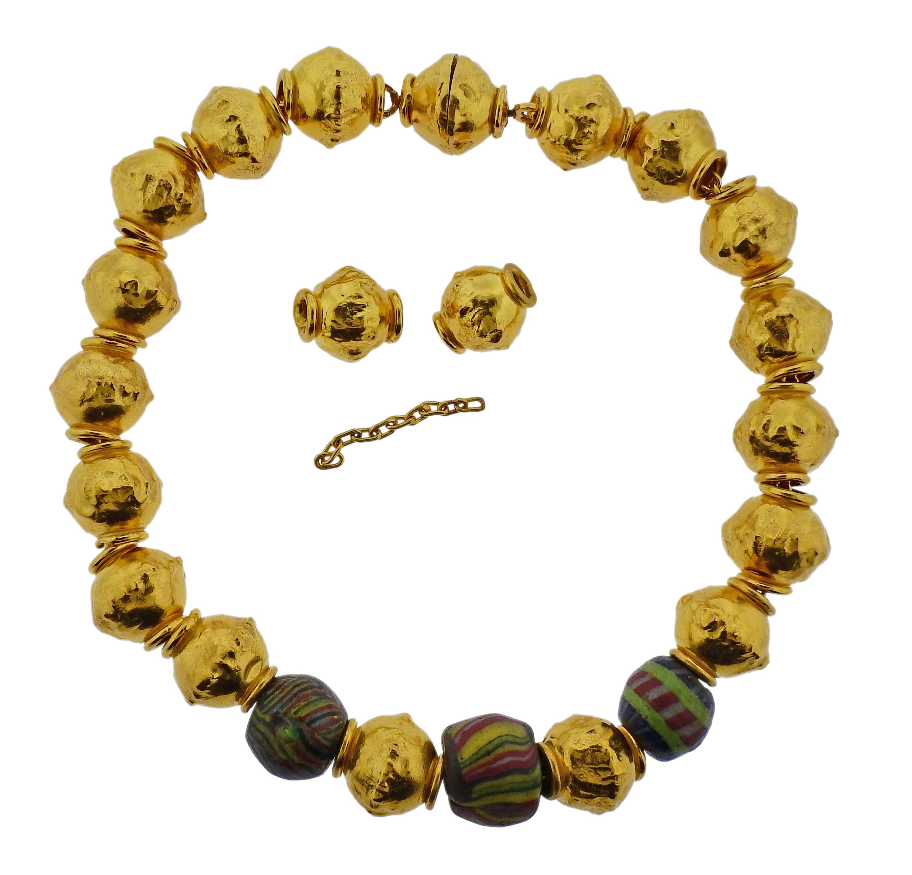 Jean Mahie Gold Cadene Necklace with Greco Roman Antique Beads 1