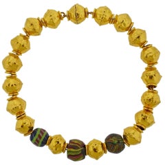 Jean Mahie Gold Cadene Necklace with Greco Roman Antique Beads