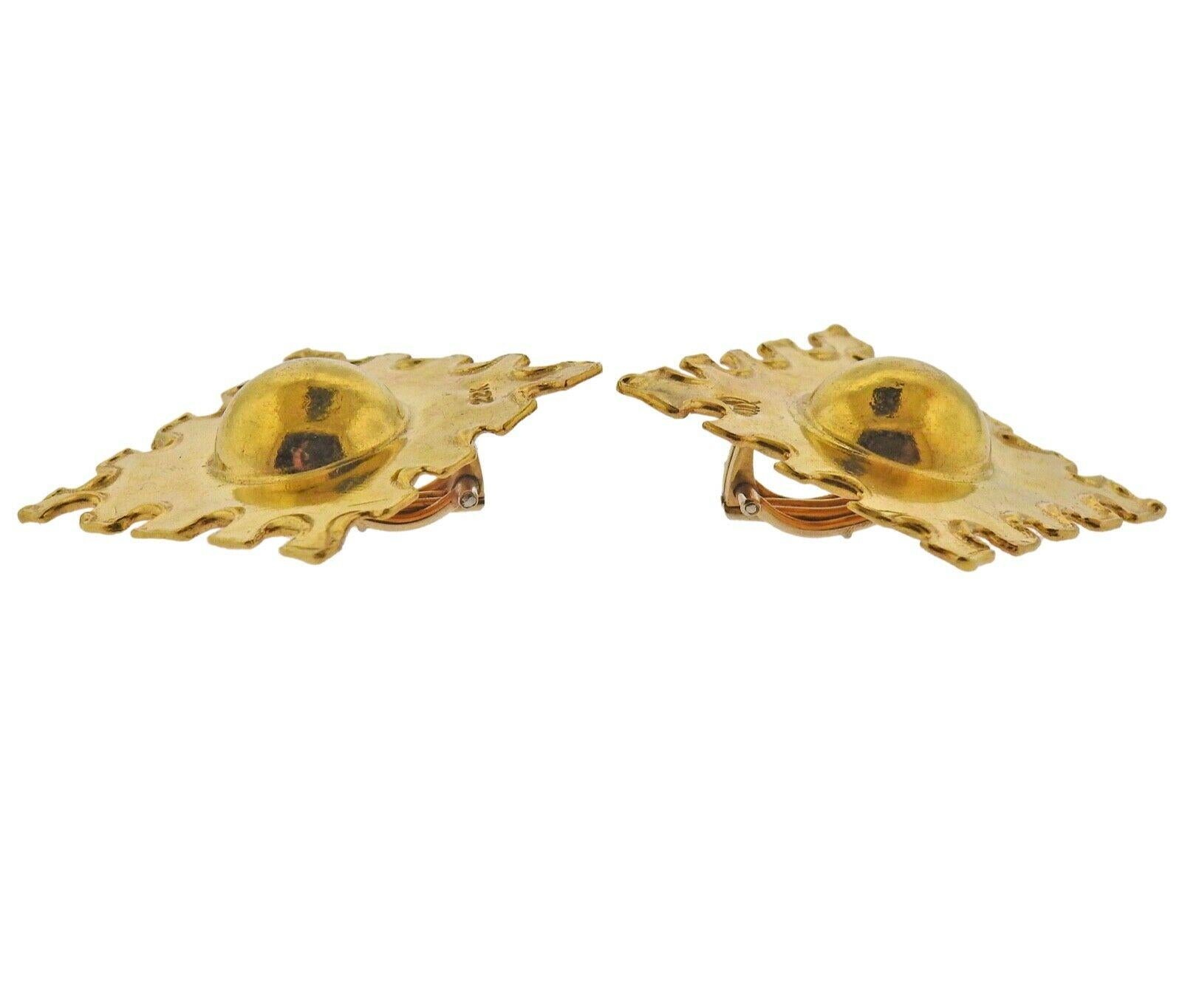 22k Yellow Gold earrings by Jean Mahie. Earrings measure 37mm x 38mm. Marked- JM, 22k. Weight - 14 grams.
