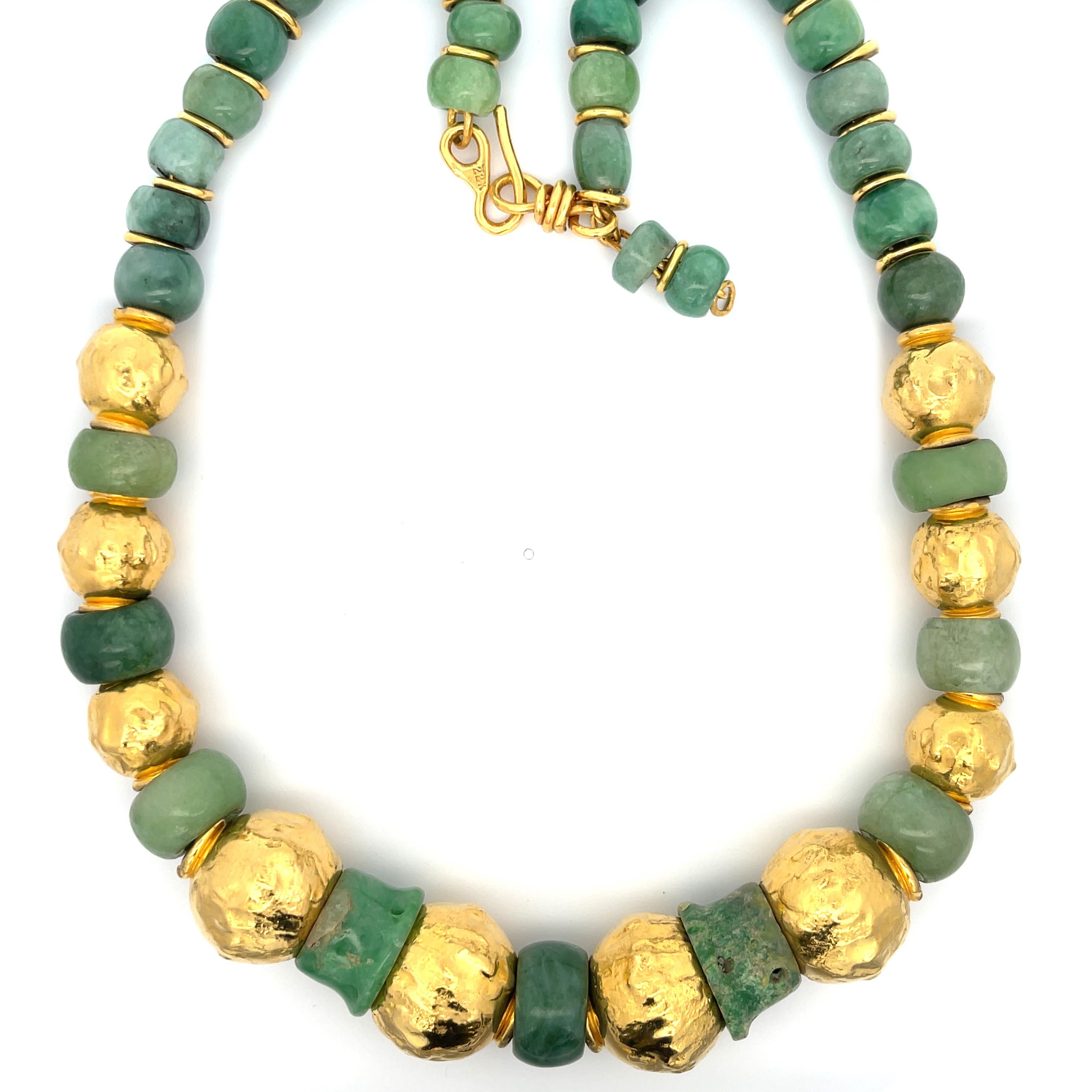 Women's Jean Mahie Jade and 22K Gold Bead Necklace