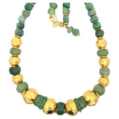 Jean Mahie Jade and 22K Gold Bead Necklace