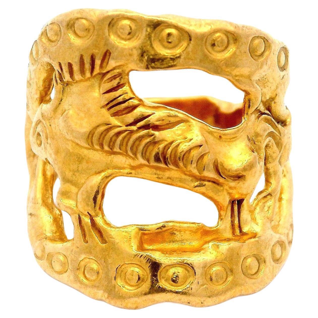 Jean Mahie Paris 1970s Abstract Creature Ring in 22 Karat Yellow Gold