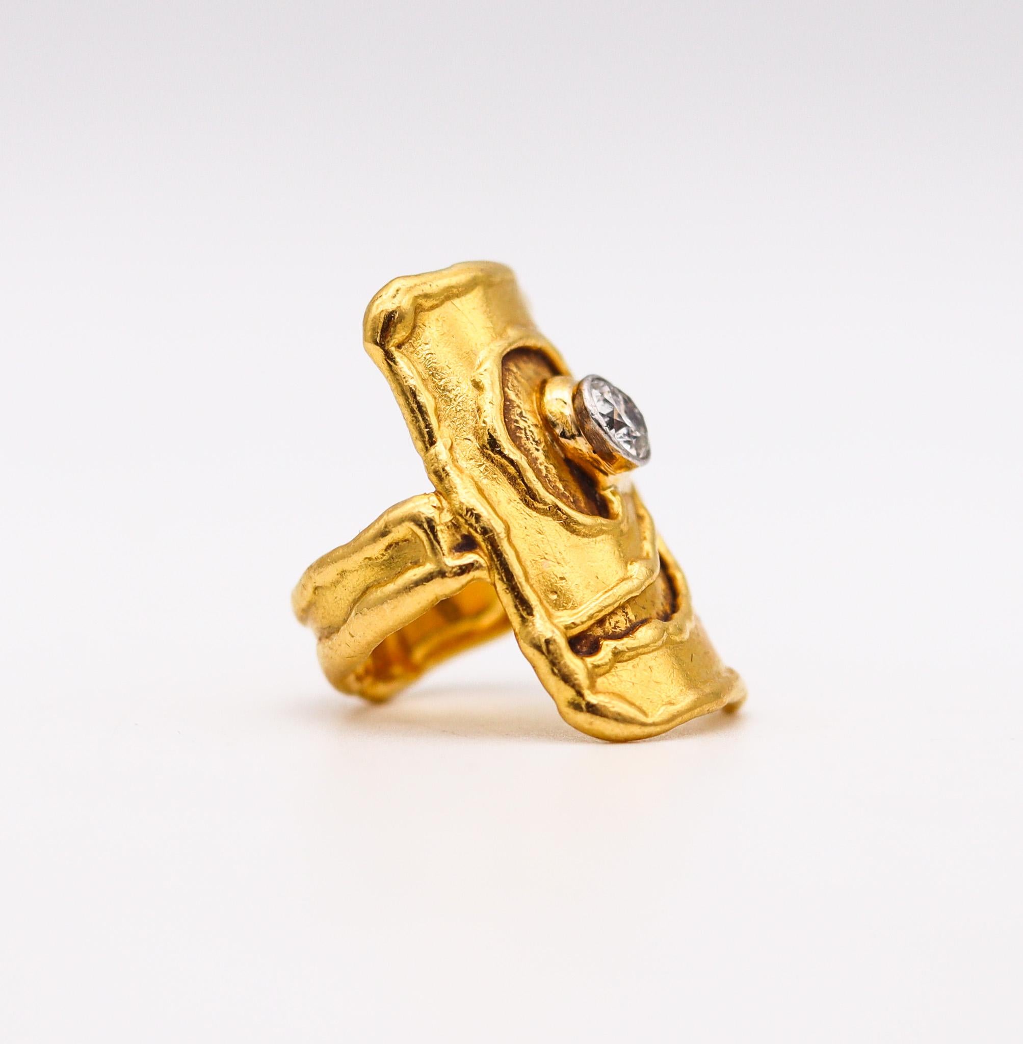 Modernist Jean Mahie Paris 1980 Abstract Sculptural Ring In 22Kt Gold With 0.60 Ct Diamond