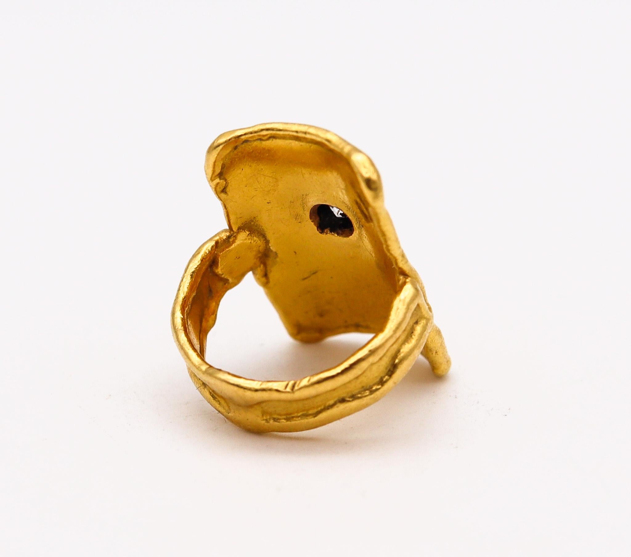 Old European Cut Jean Mahie Paris 1980 Abstract Sculptural Ring In 22Kt Gold With 0.60 Ct Diamond