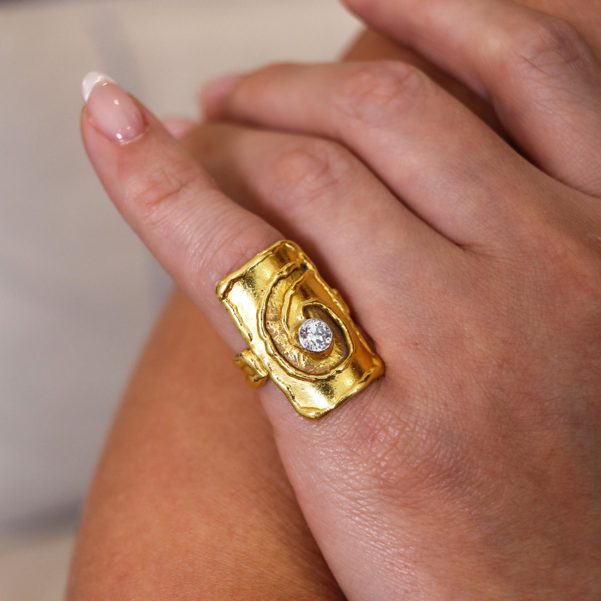 Jean Mahie Paris 1980 Abstract Sculptural Ring In 22Kt Gold With 0.60 Ct Diamond 1