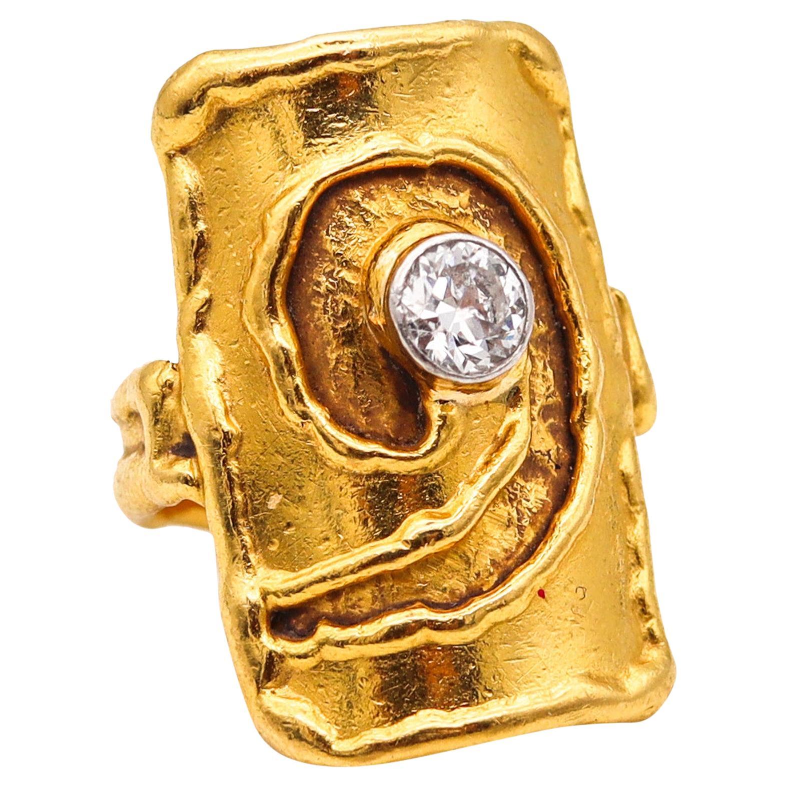 Jean Mahie Paris 1980 Abstract Sculptural Ring In 22Kt Gold With 0.60 Ct Diamond