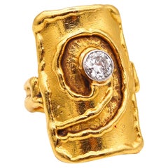 Retro Jean Mahie Paris 1980 Abstract Sculptural Ring In 22Kt Gold With 0.60 Ct Diamond