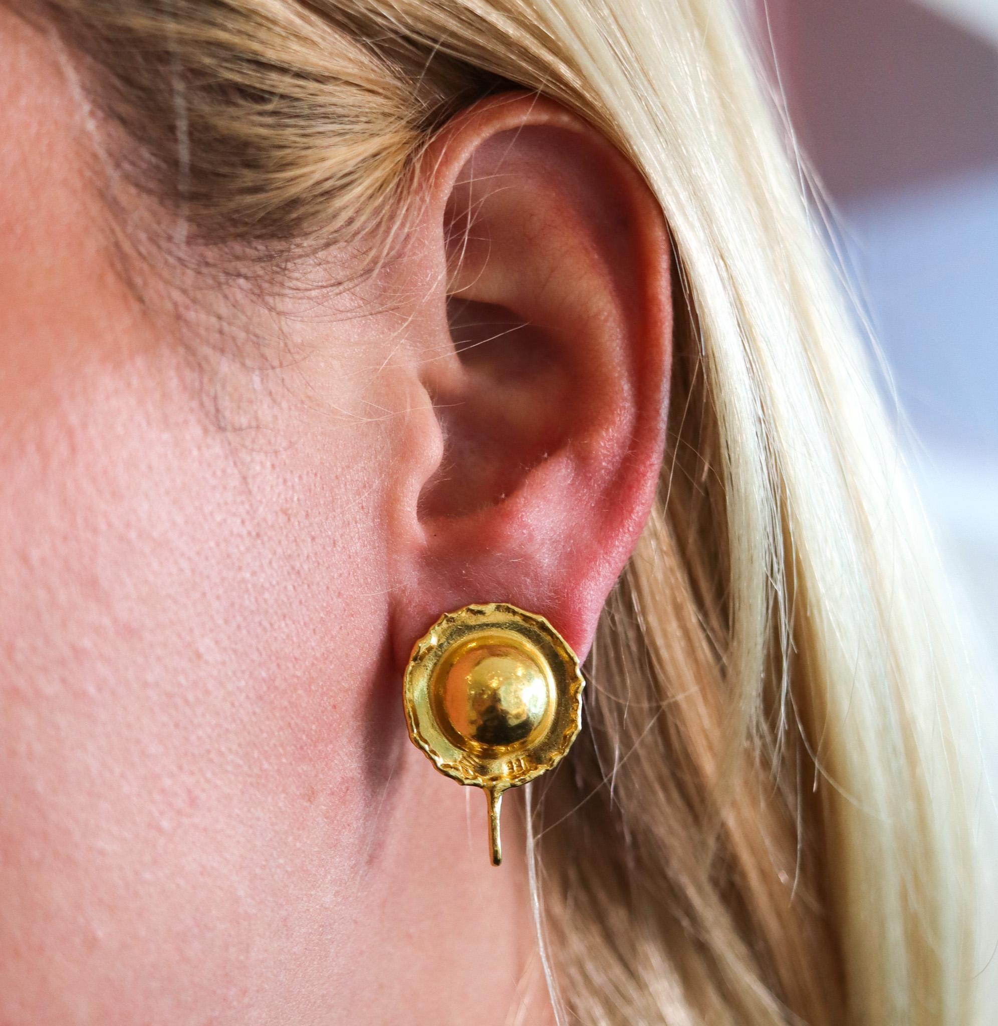 Jean Mahie Paris Artistic Convertible Dangle Earrings Textured 22k Yellow Gold For Sale 4