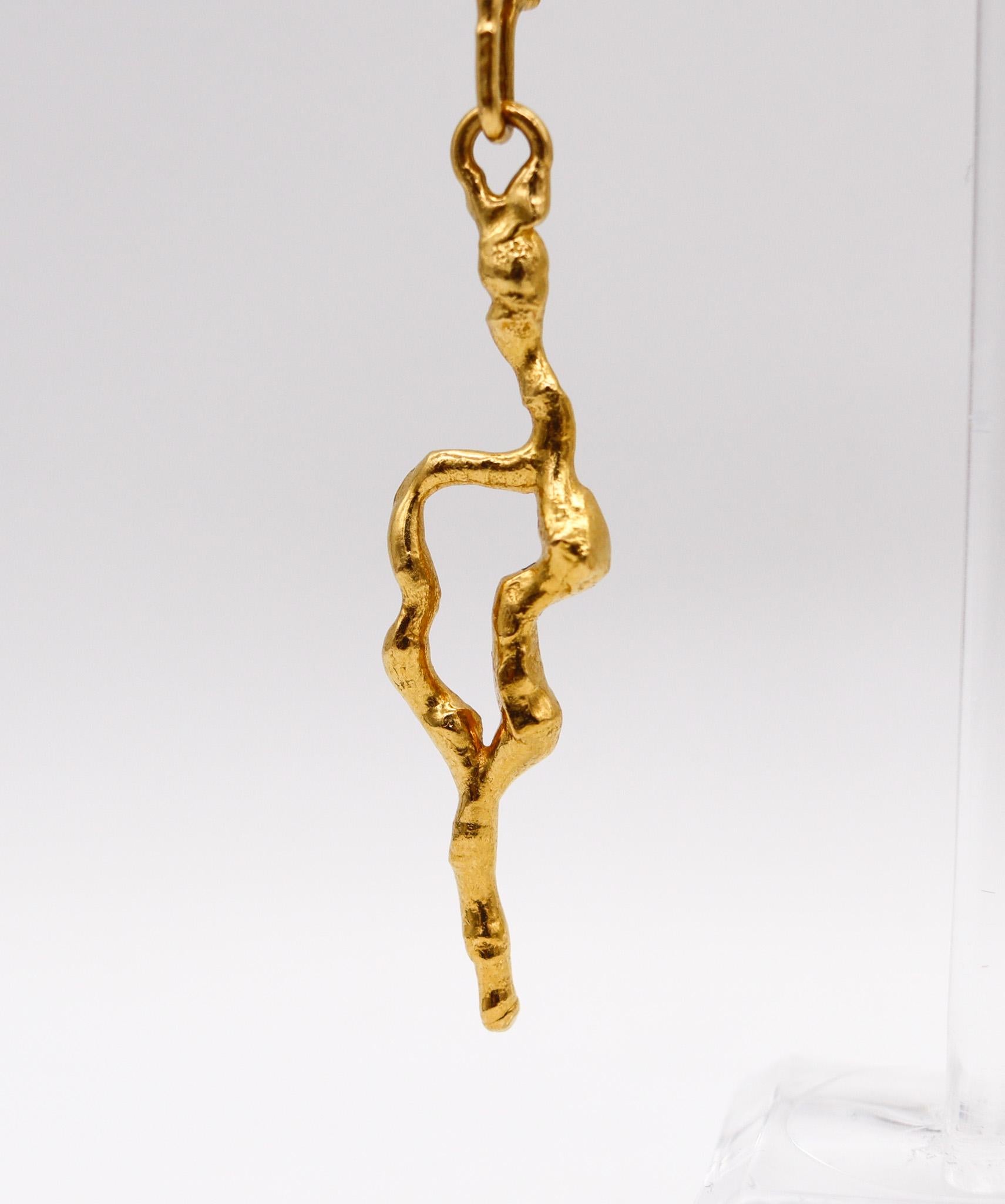 Künstlerische, umwandelbare Ohrhänger aus strukturiertem 22 Karat Gelbgold von Jean Mahie Paris (Modernistisch) im Angebot
