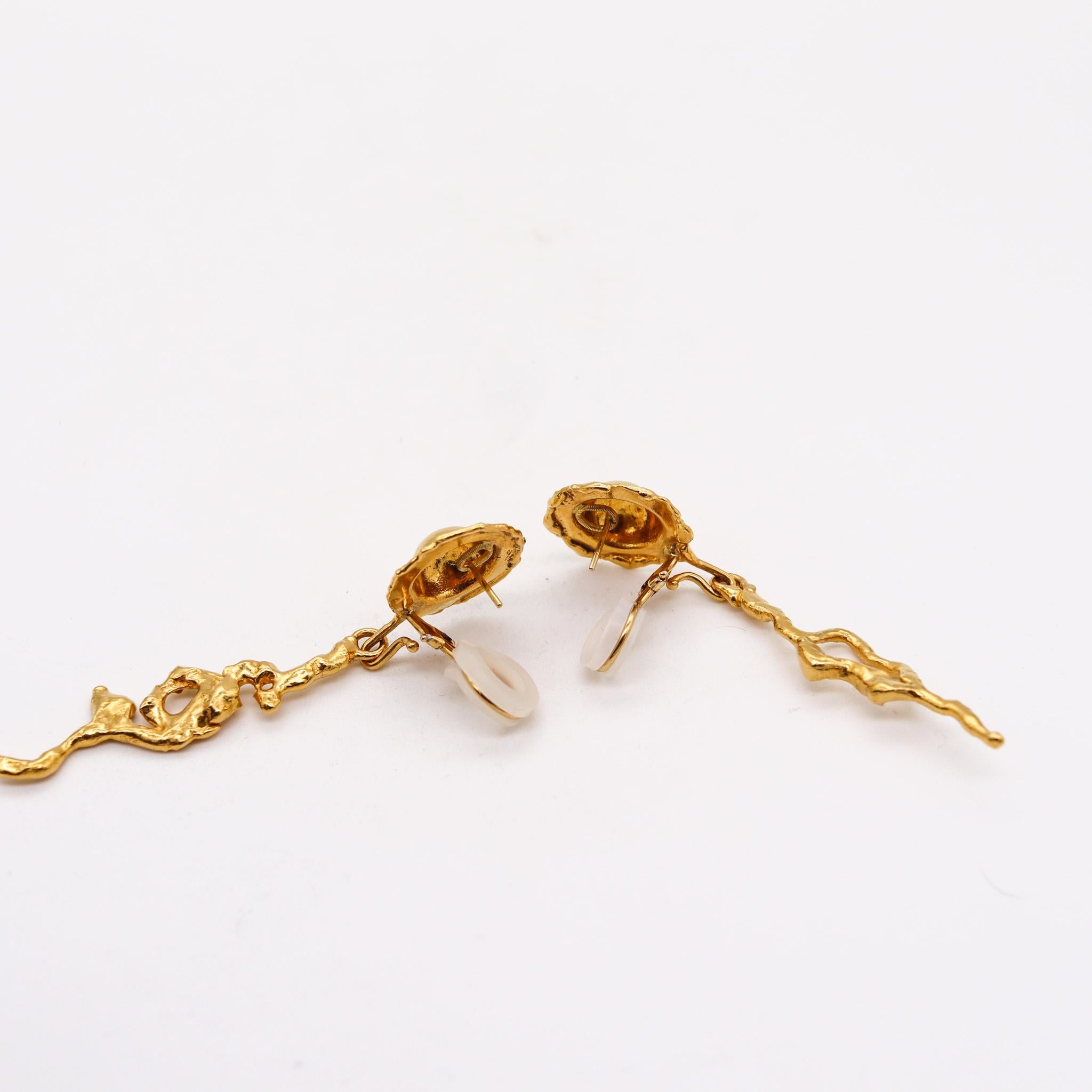 Jean Mahie Paris Artistic Convertible Dangle Earrings Textured 22k Yellow Gold For Sale 1